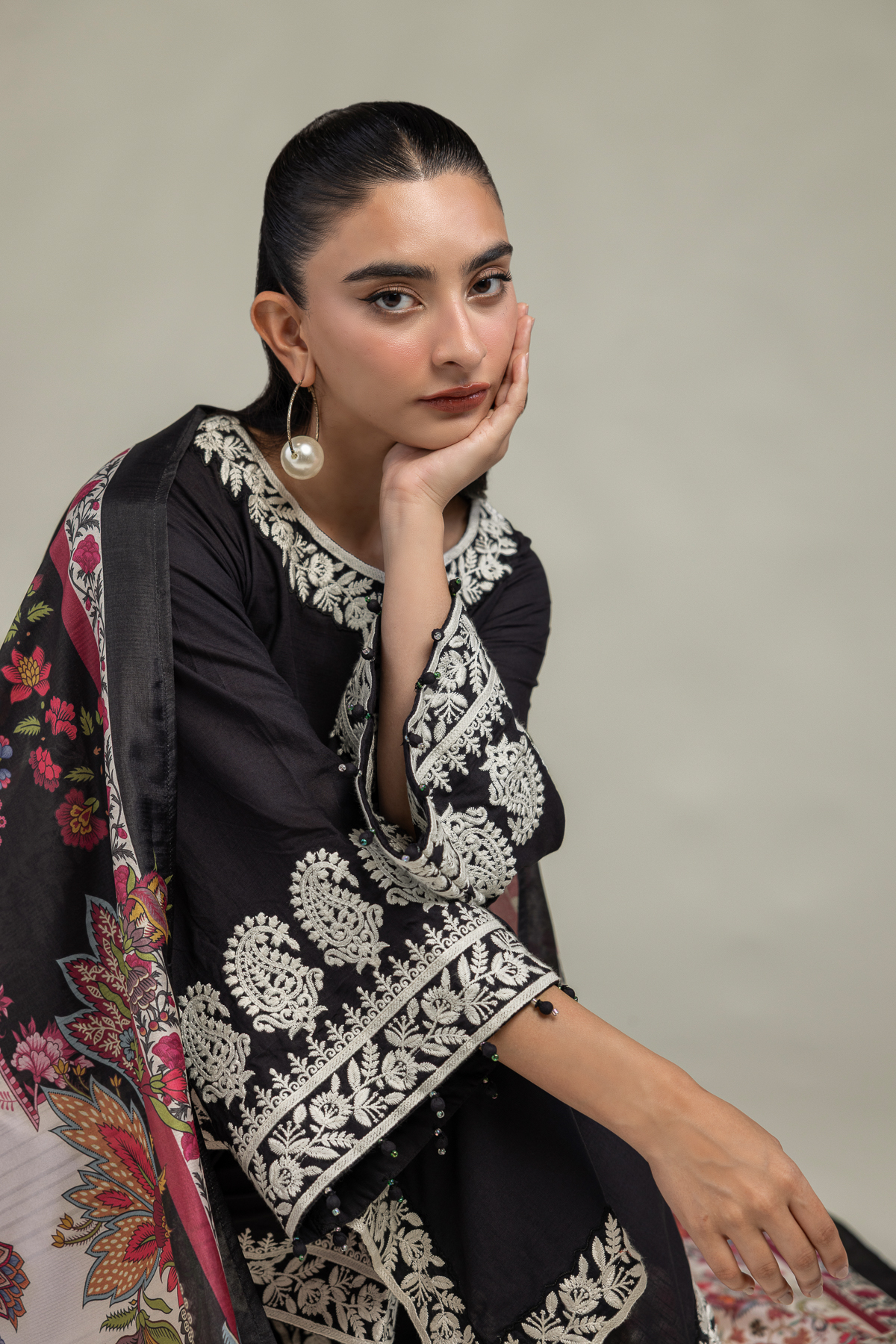Embroidered Polyester Silk Black Silk Dupatta - 2-26-106-A-H-VG