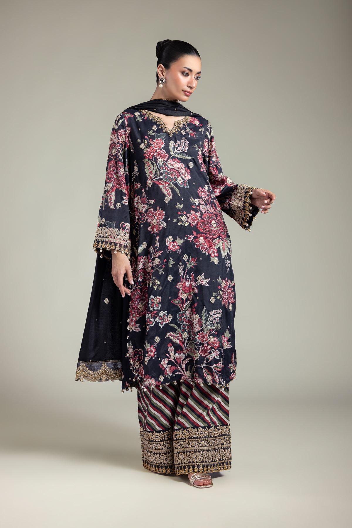 Embroidered Raw Silk 3-Piece Floral Set - T-A22-26-118FA1-VG