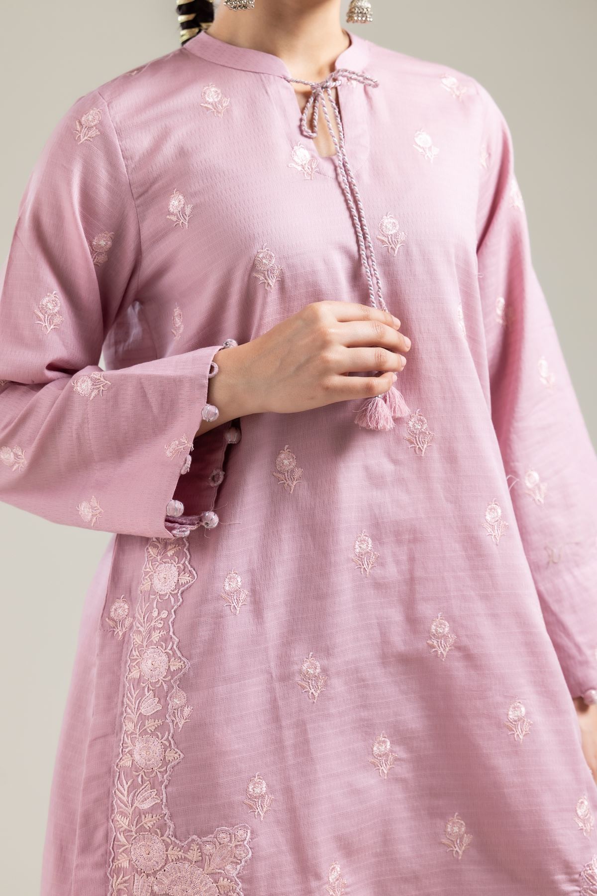 Embroidered Cotton Dobby Pink Cotton Kurta - 1-26-121-A-E-VG