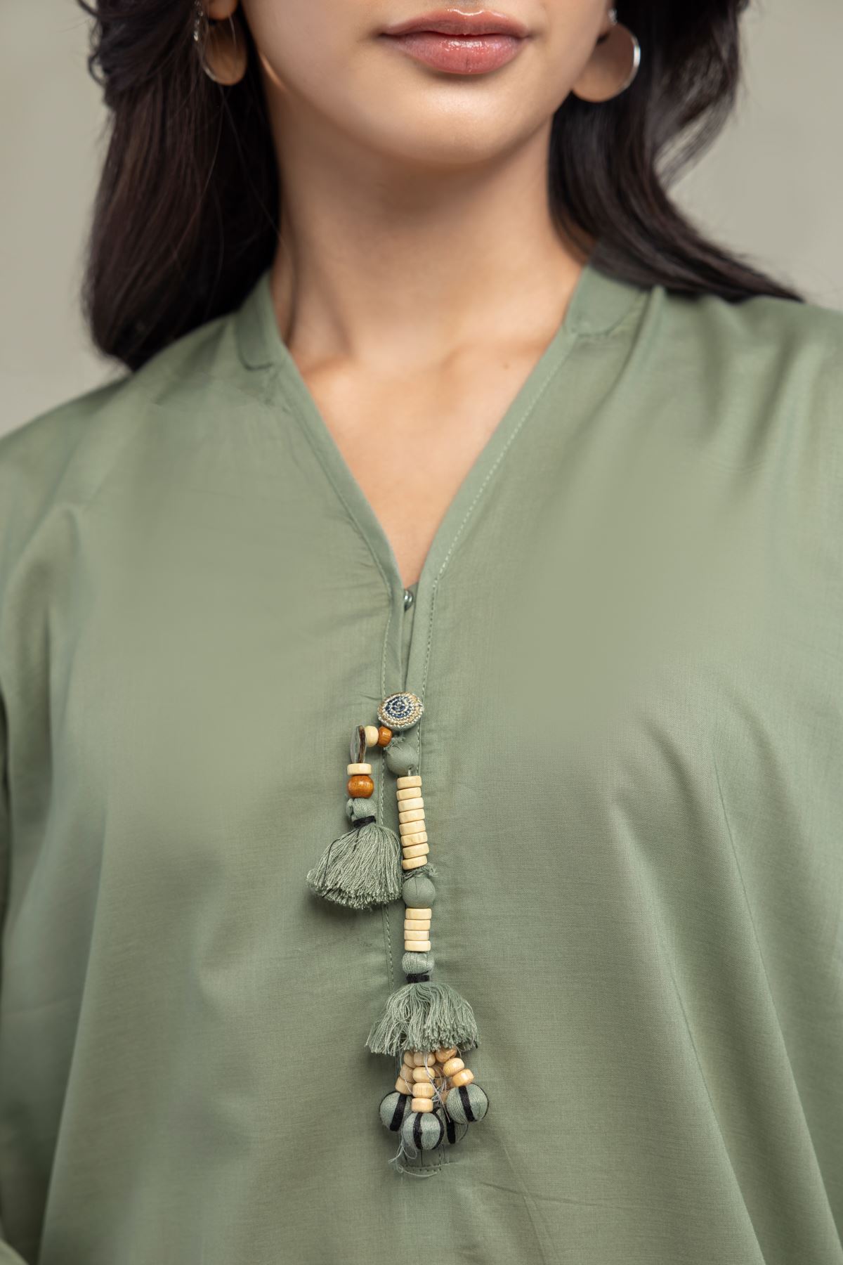 Cambric Long V-Neck Kurta - 1-26-301-B-I1-VG