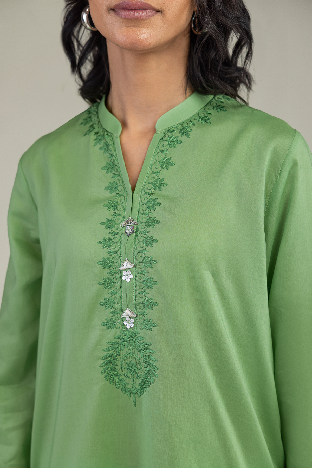 Embroidered Lyocell Green Lyocell Kurta - 8-26-208-A-A1-VG
