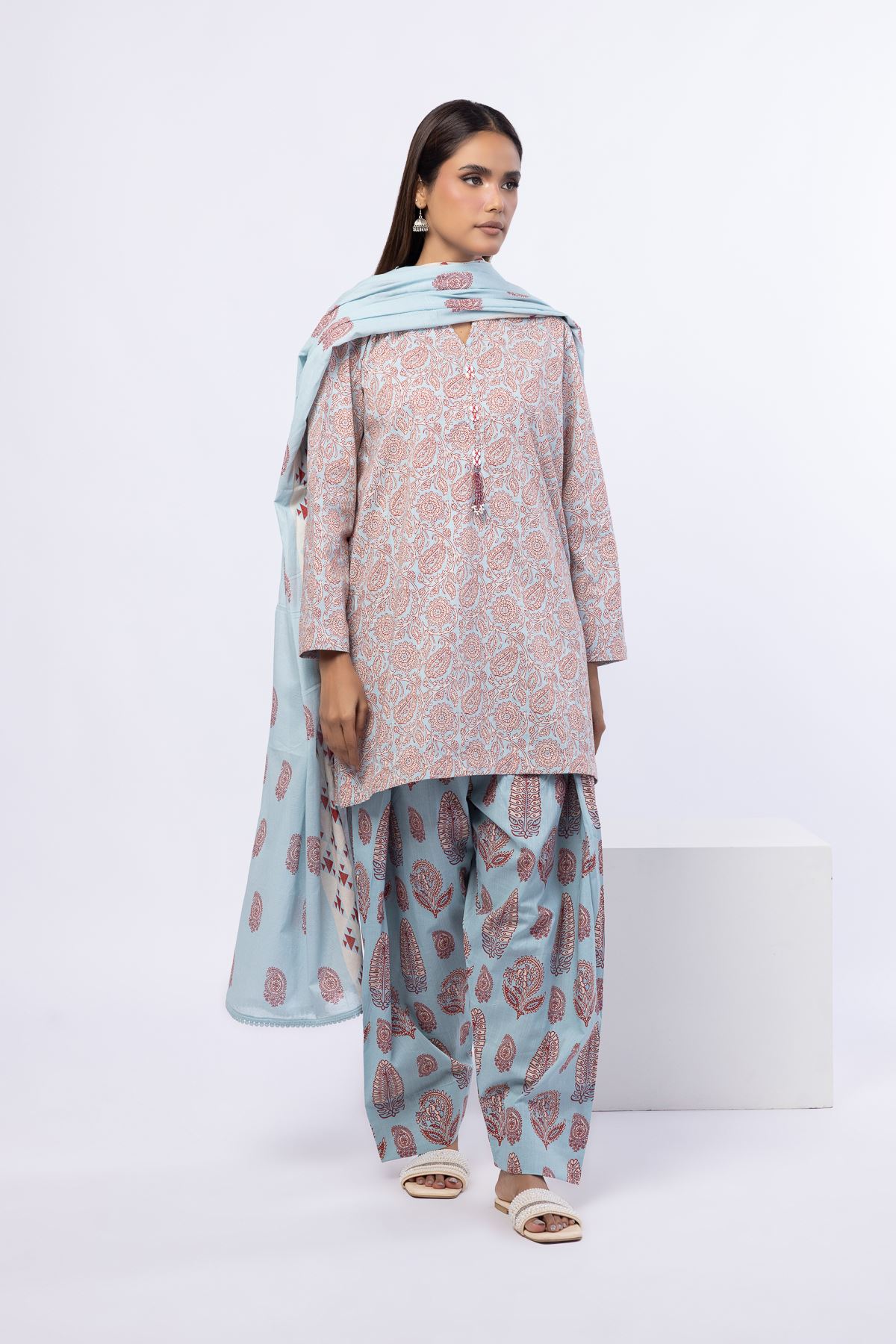 Printed Slub Lawn Dupatta - 25-09-9S2-07BA-VG