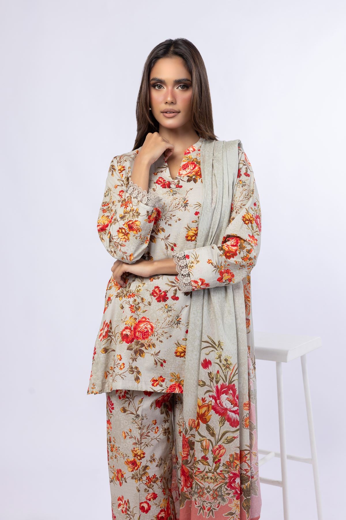 Printed Cotton Square Dupatta - 25-05E57-01BB-VG