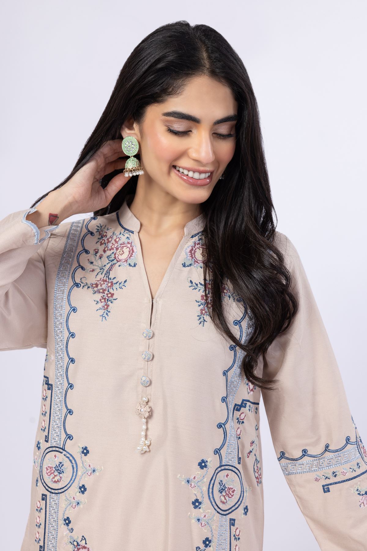 Embroidered Raw Silk Kurta - 25-08-8E6-02TA-VG