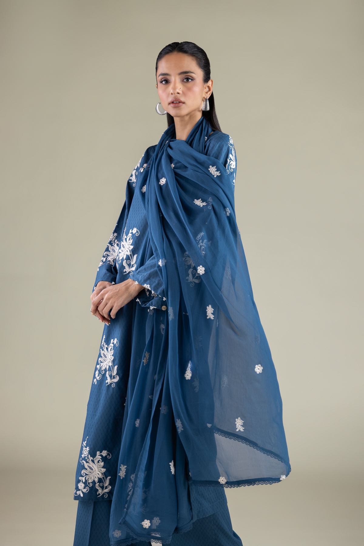 Embroidered Chiffon Floral Draped Dupatta - 1-26-146-A-F-VG