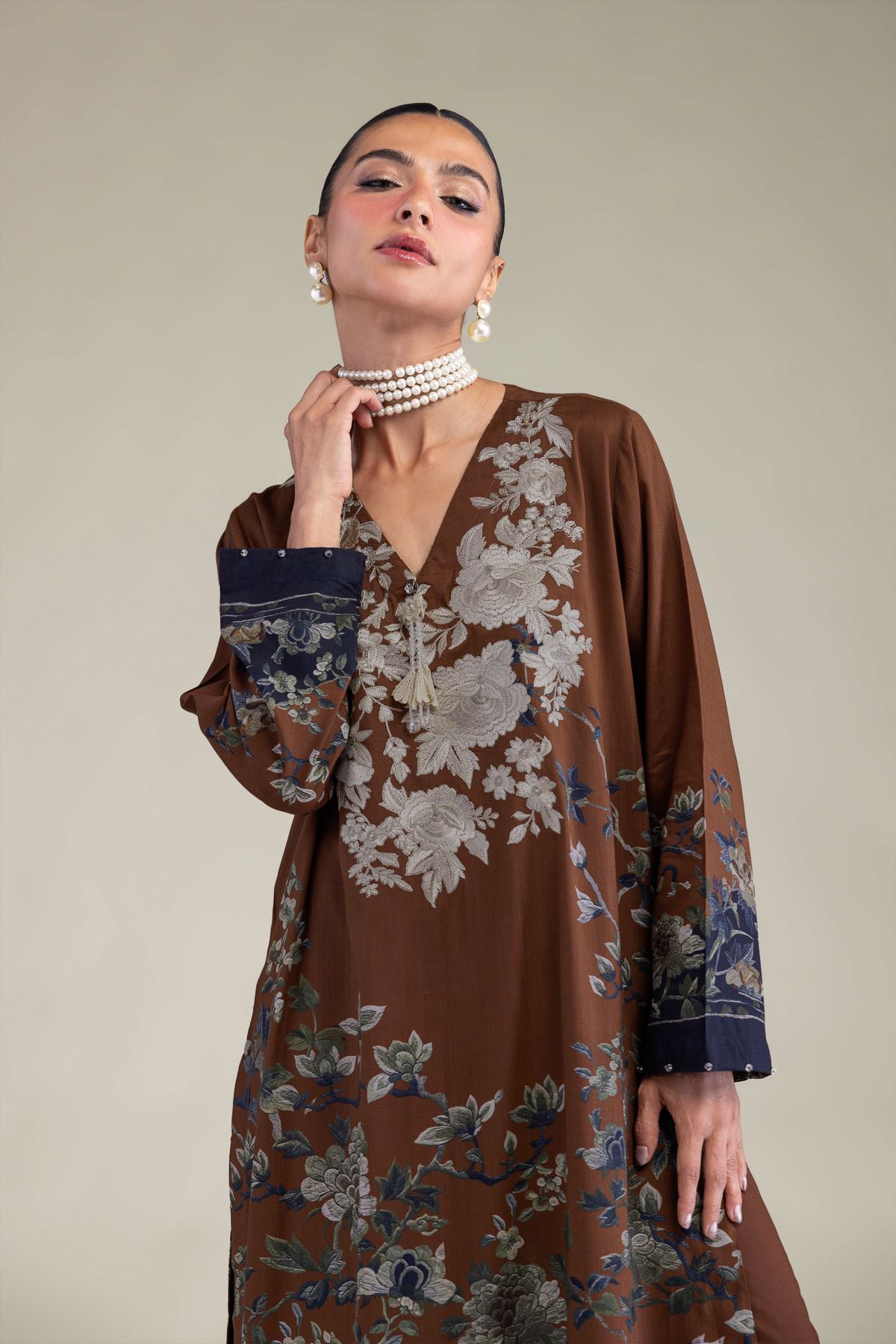 Embroidered Raw Silk Brown Silk Kurta - 2-26-206-A-F1-VG