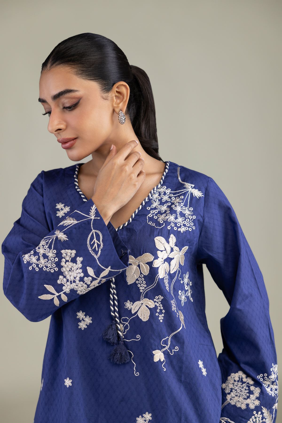 Embroidered Cotton Dobby Cotton Navy Kurta - 1-26-229-B-F1-VG