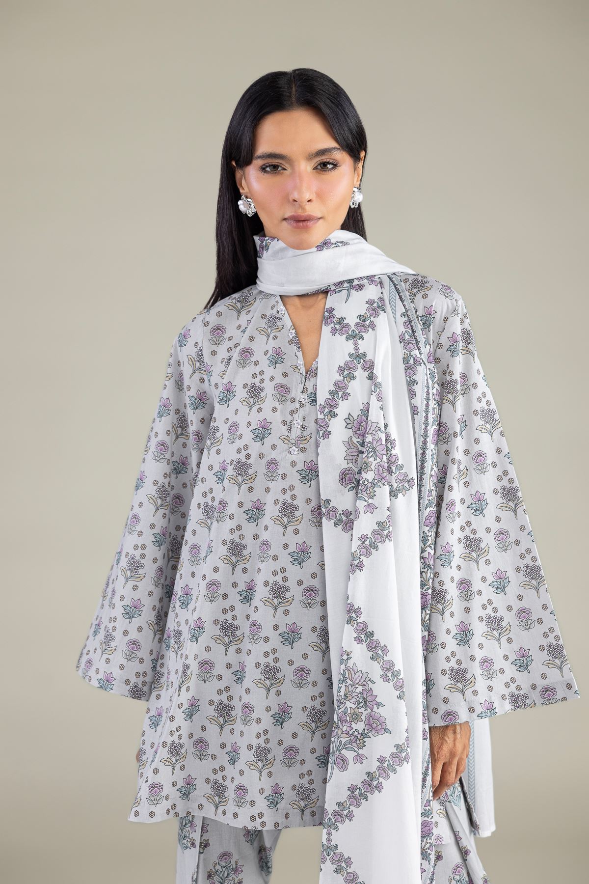 Printed Lawn Floral Lawn Dupatta - 2-26-308-A-G1-VG