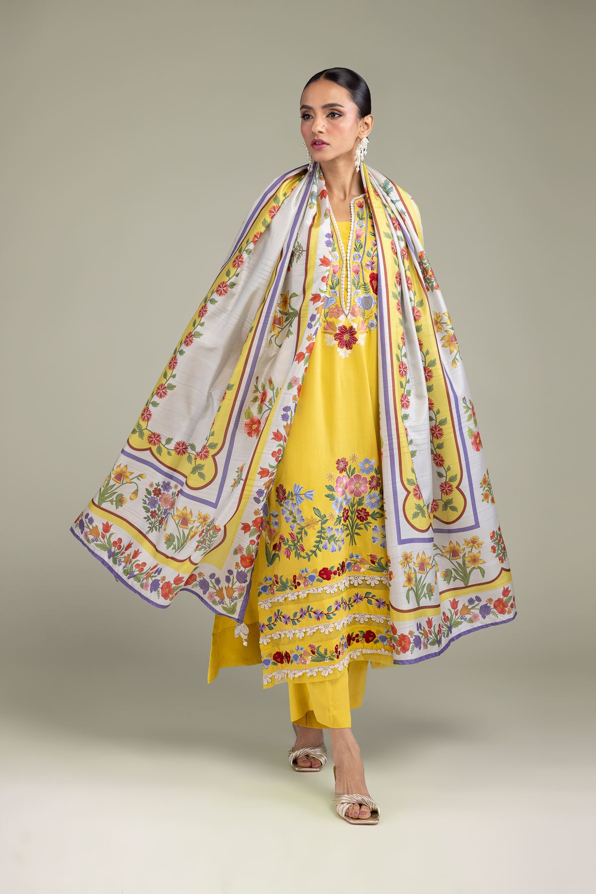 Embroidered Polyester Silk Silk Floral Dupatta - 2-26-209-A-C1-VG