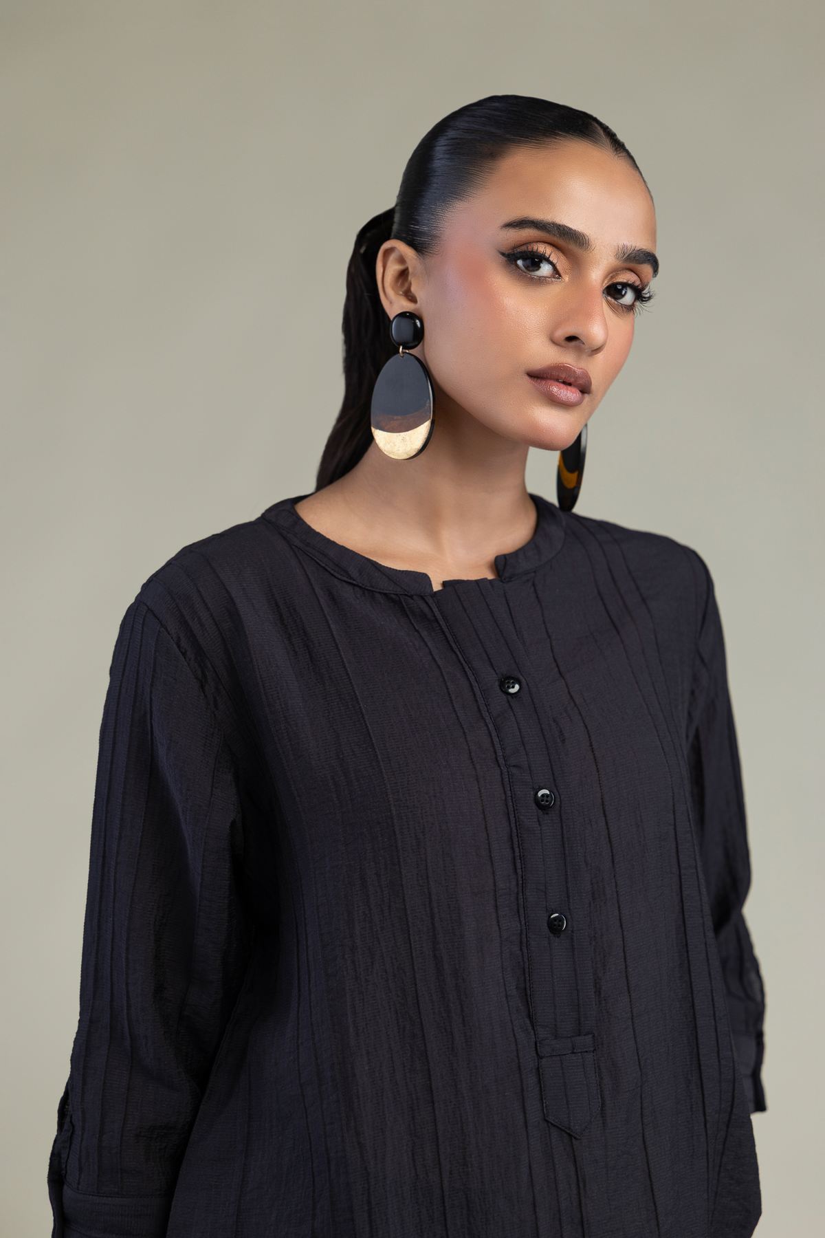 Dyed Blended Crinkle Black Crinkle Tunic - 2-26-308-A-G1-VG