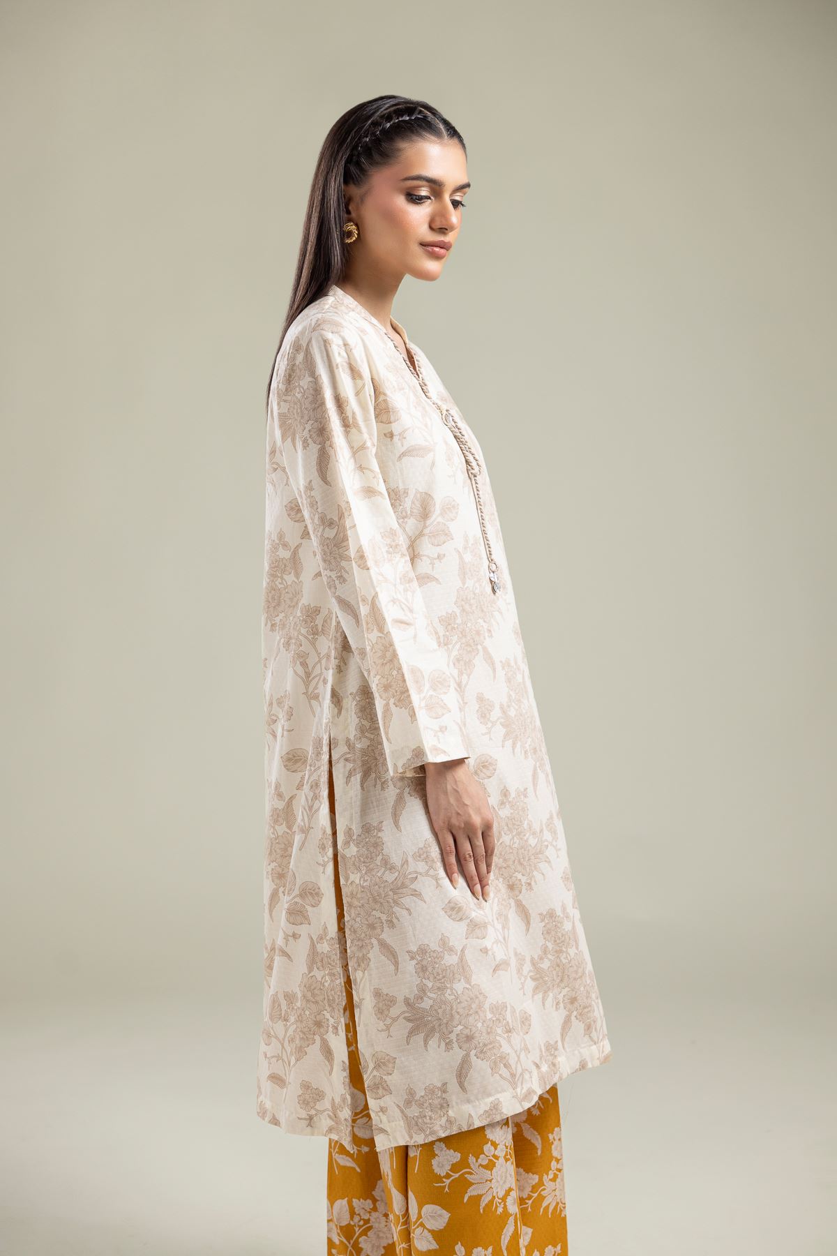 Printed Cotton Dobby Floral Longline Kurta - 1-26-134-A-F-VG