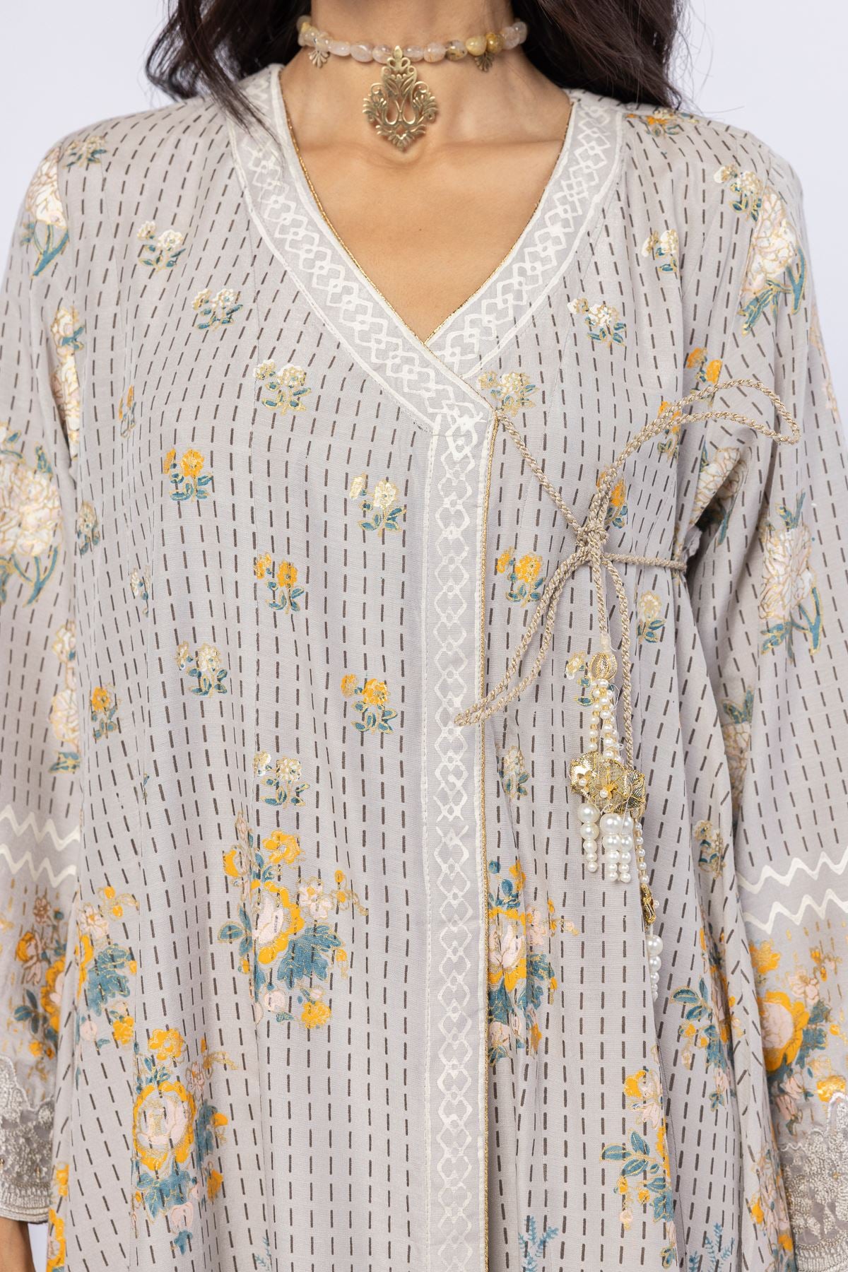 Embroidered Raw Silk Kurta - 25-05S22-08TB-VG