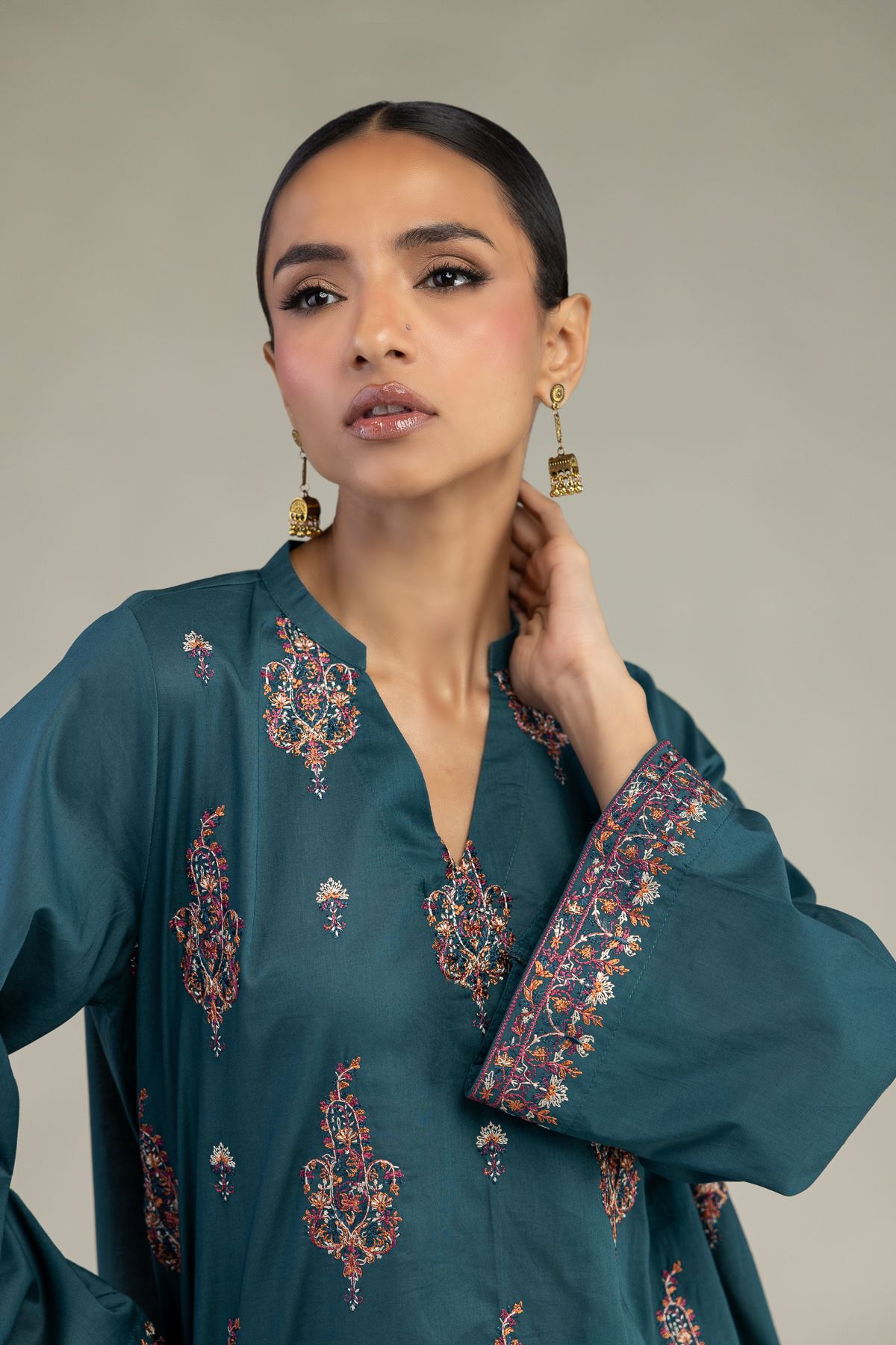 Embroidered Cambric Short Teal Kurta - 1-26-325-A-I1-VG