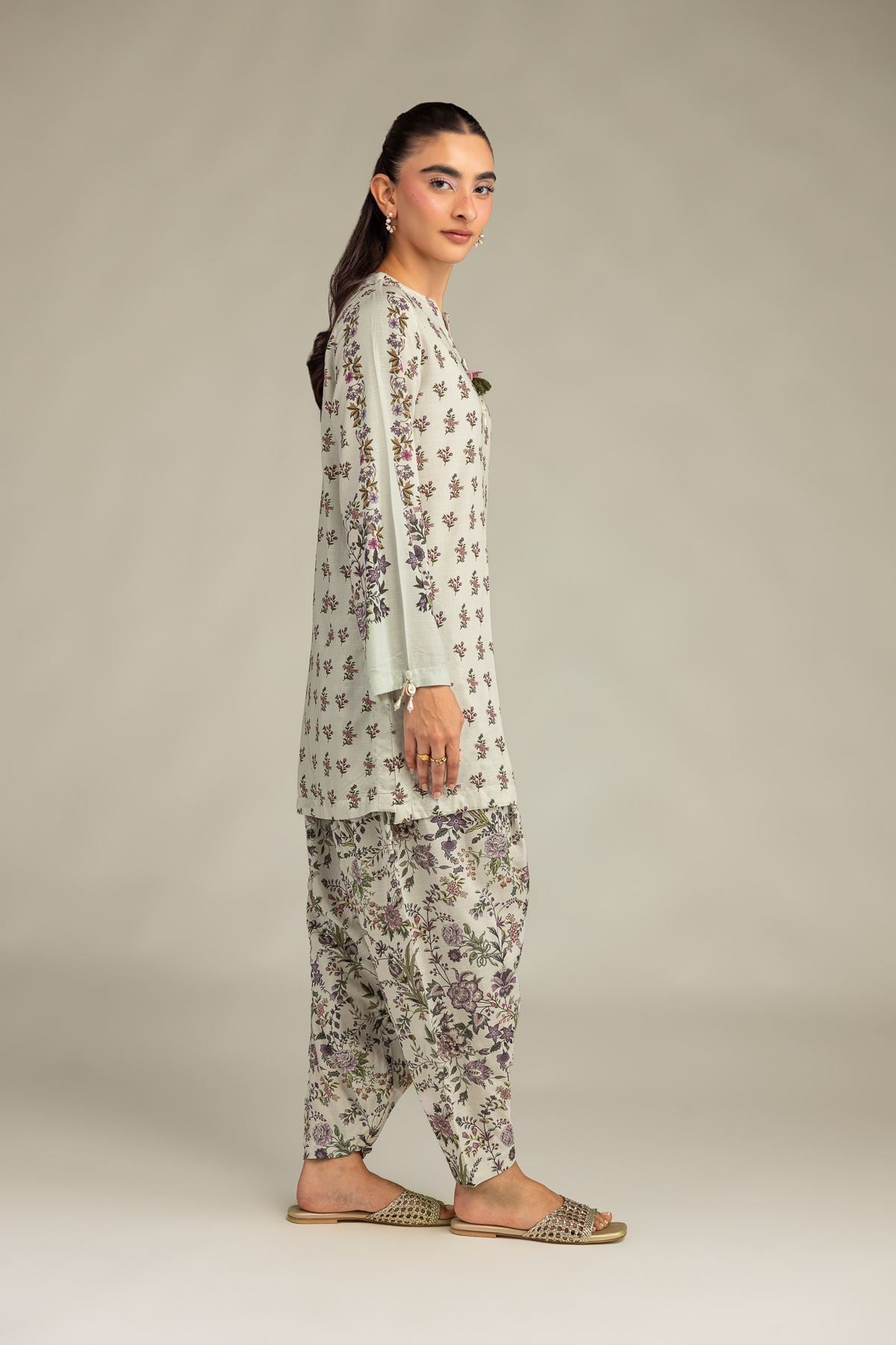 Printed Raw Silk Floral Silk Shalwar - 12-26-301-A-E1-VG