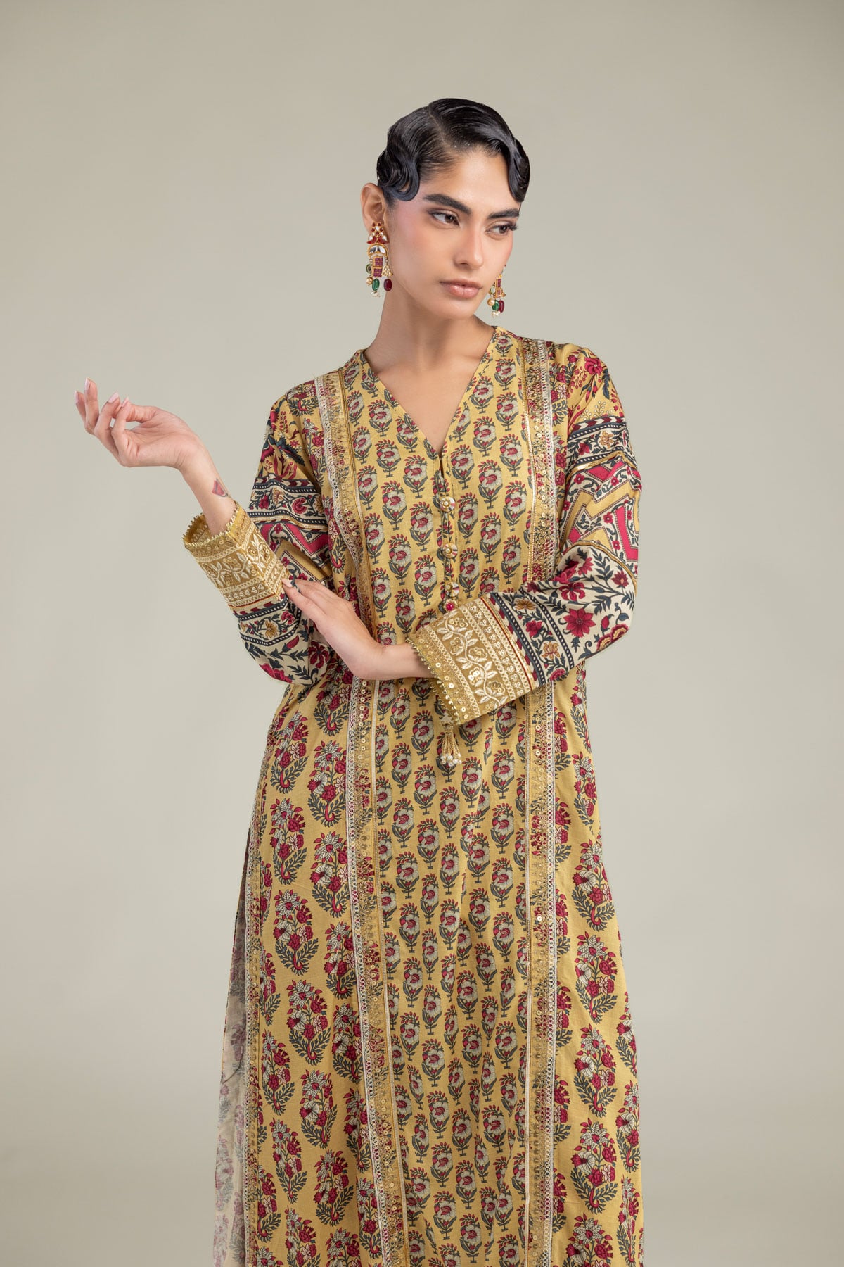 Embroidered Raw Silk Floral Silk Kurta - 1-26-102-A-F-VG