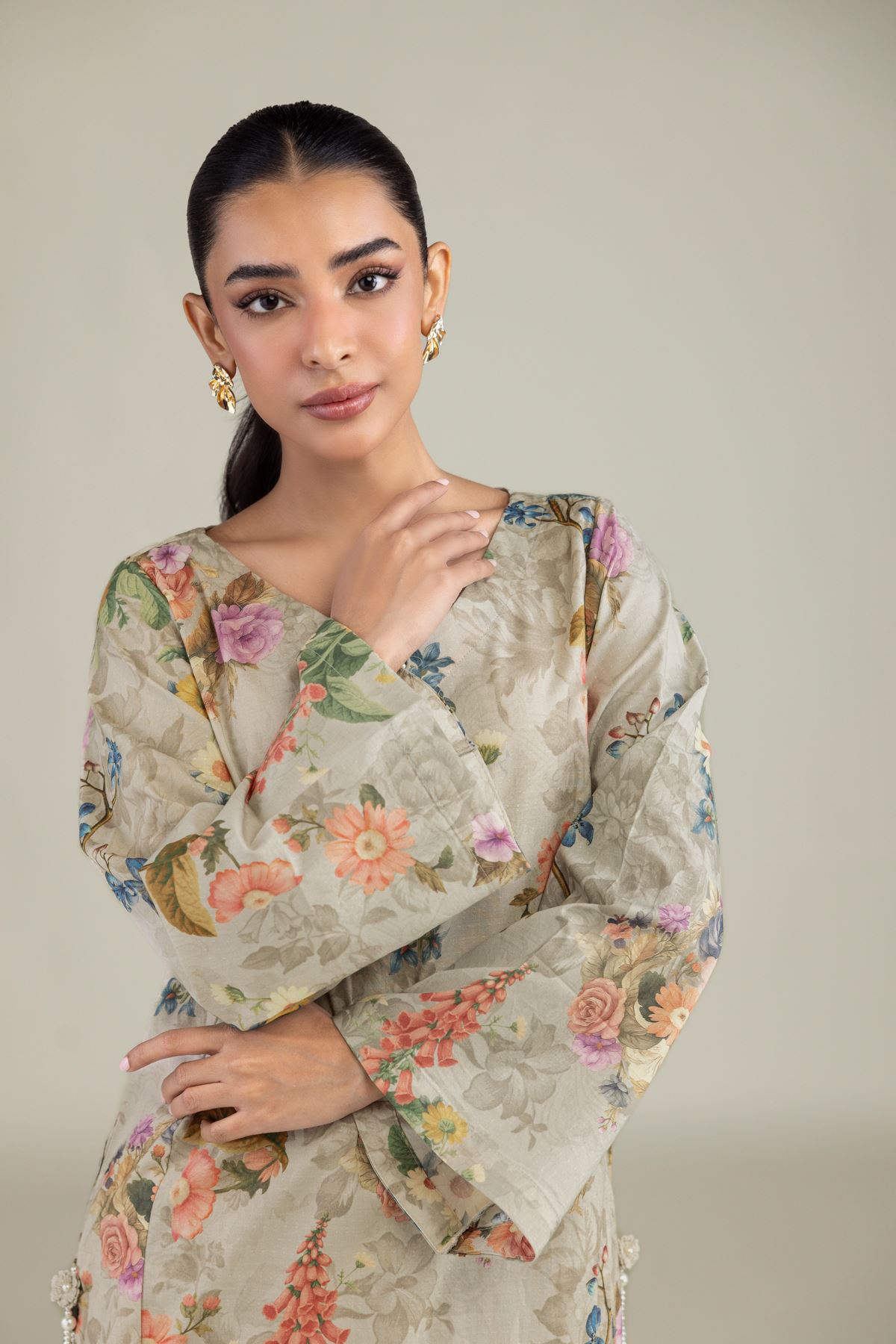 Printed Cotton Dobby Long Floral Kurta - 1-26-229-B-F1-VG