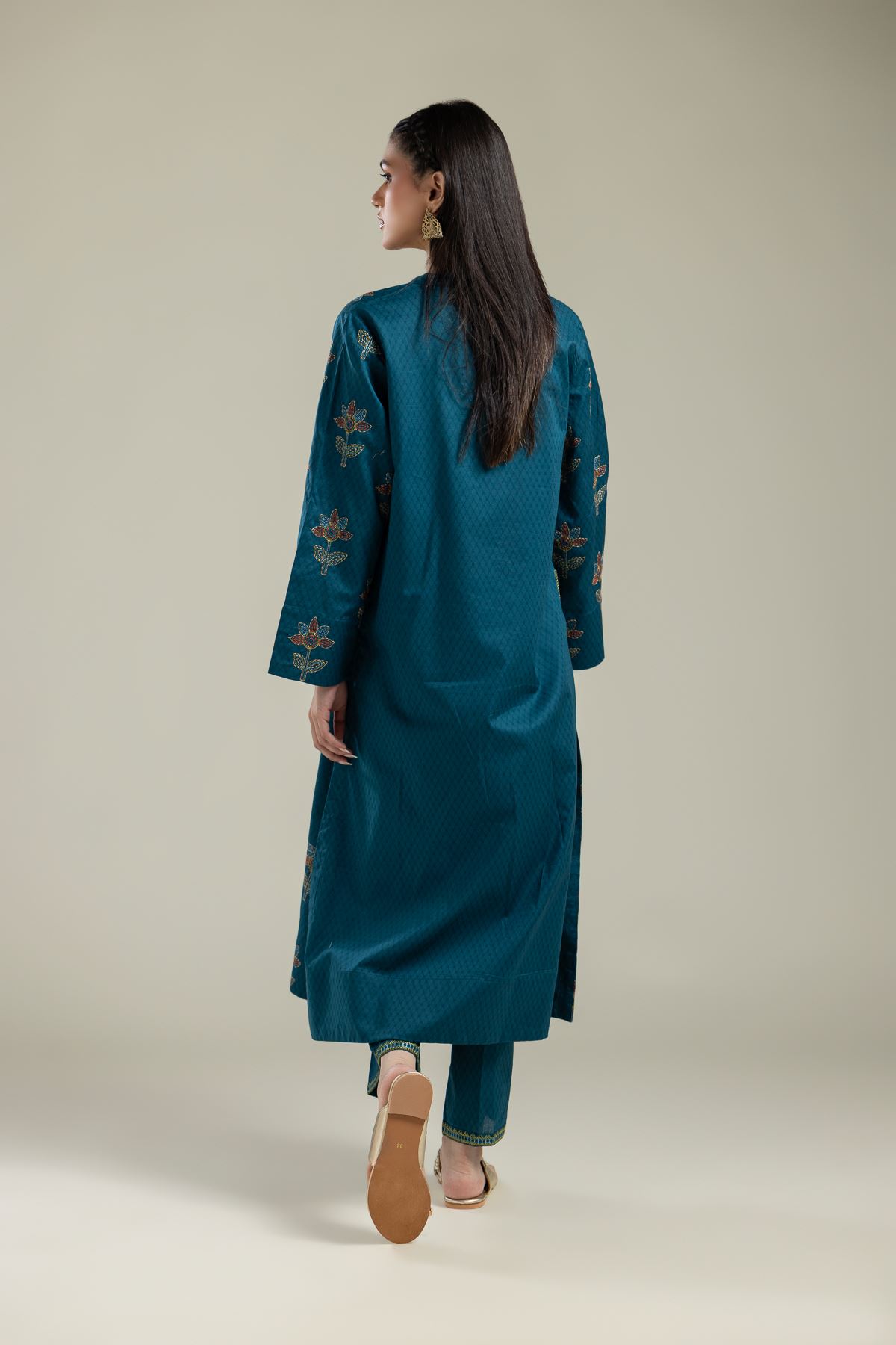 Embroidered Cotton Dobby Floral Teal Kurta - 2-26-109-A-H-VG