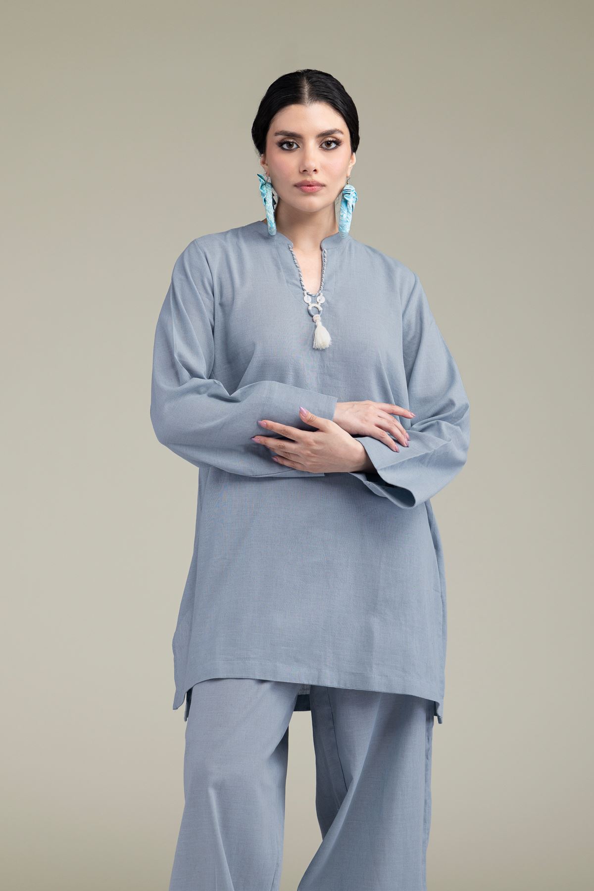 Dyed Blended Linen Short Solid Kurta - T-A33-26-206FG2-VG