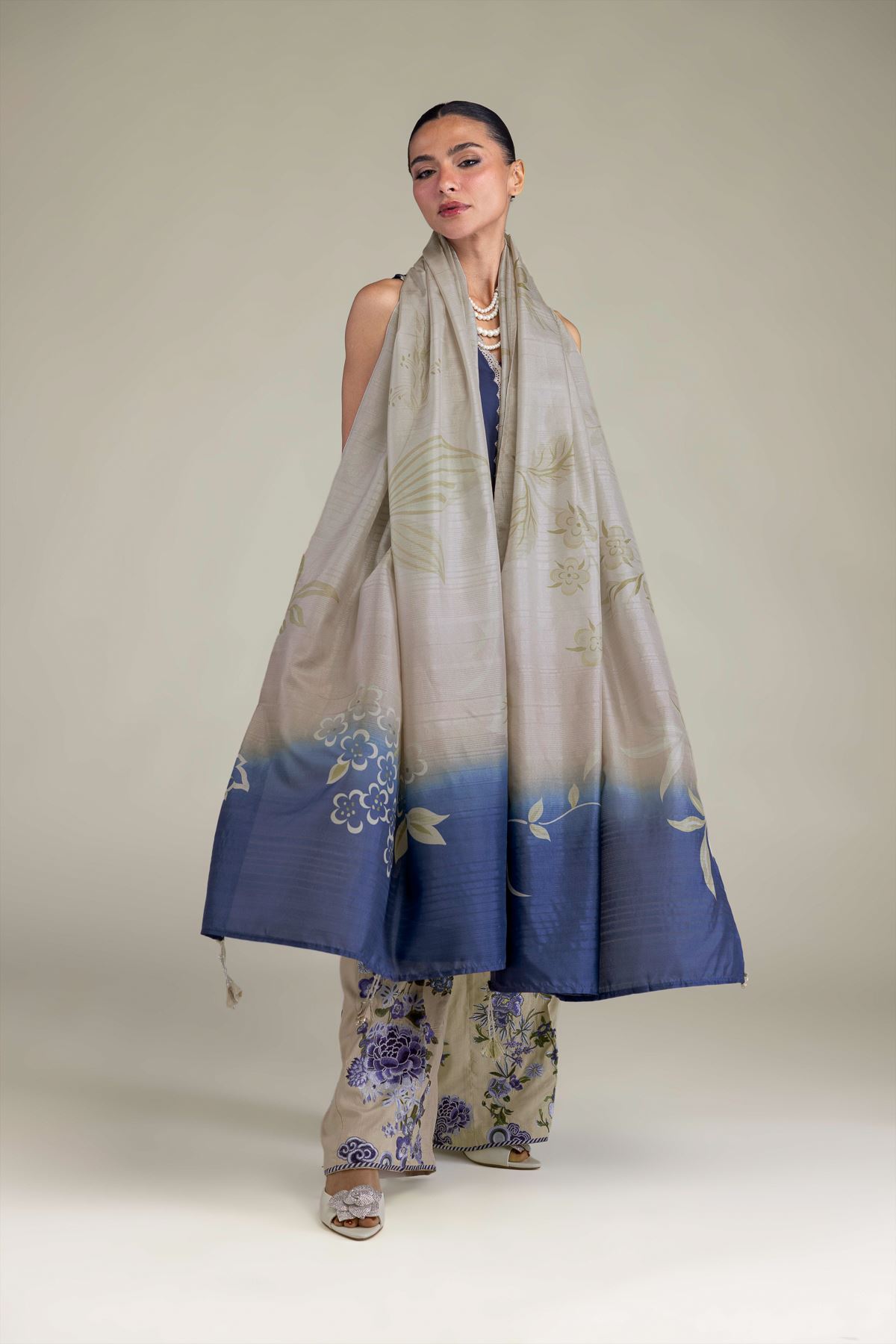 Embroidered Polyester Silk Floral Beige Dupatta - 2-26-202-A-C-VG