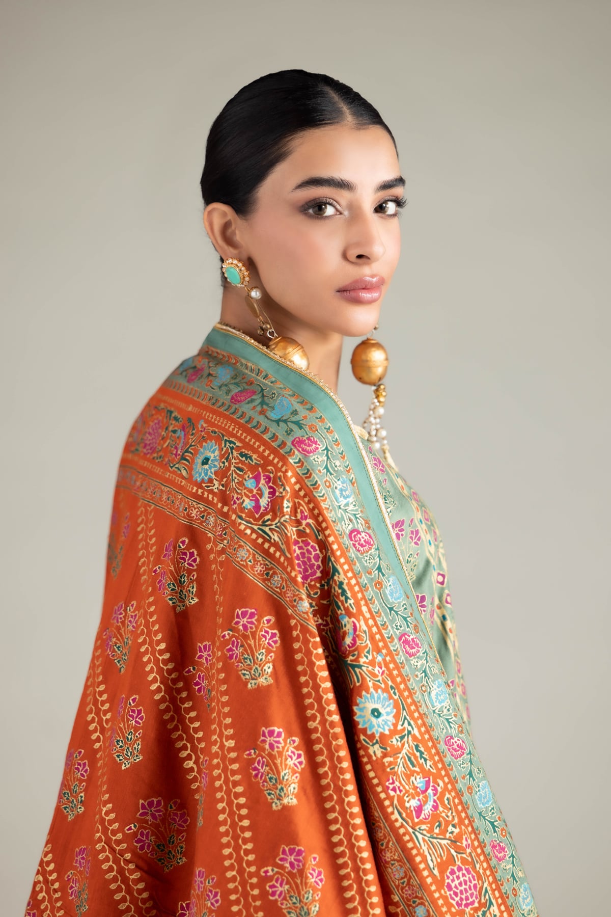 Printed Raw Silk 3 Piece Co-ord Set - 25-09-10E2-07TB-VG