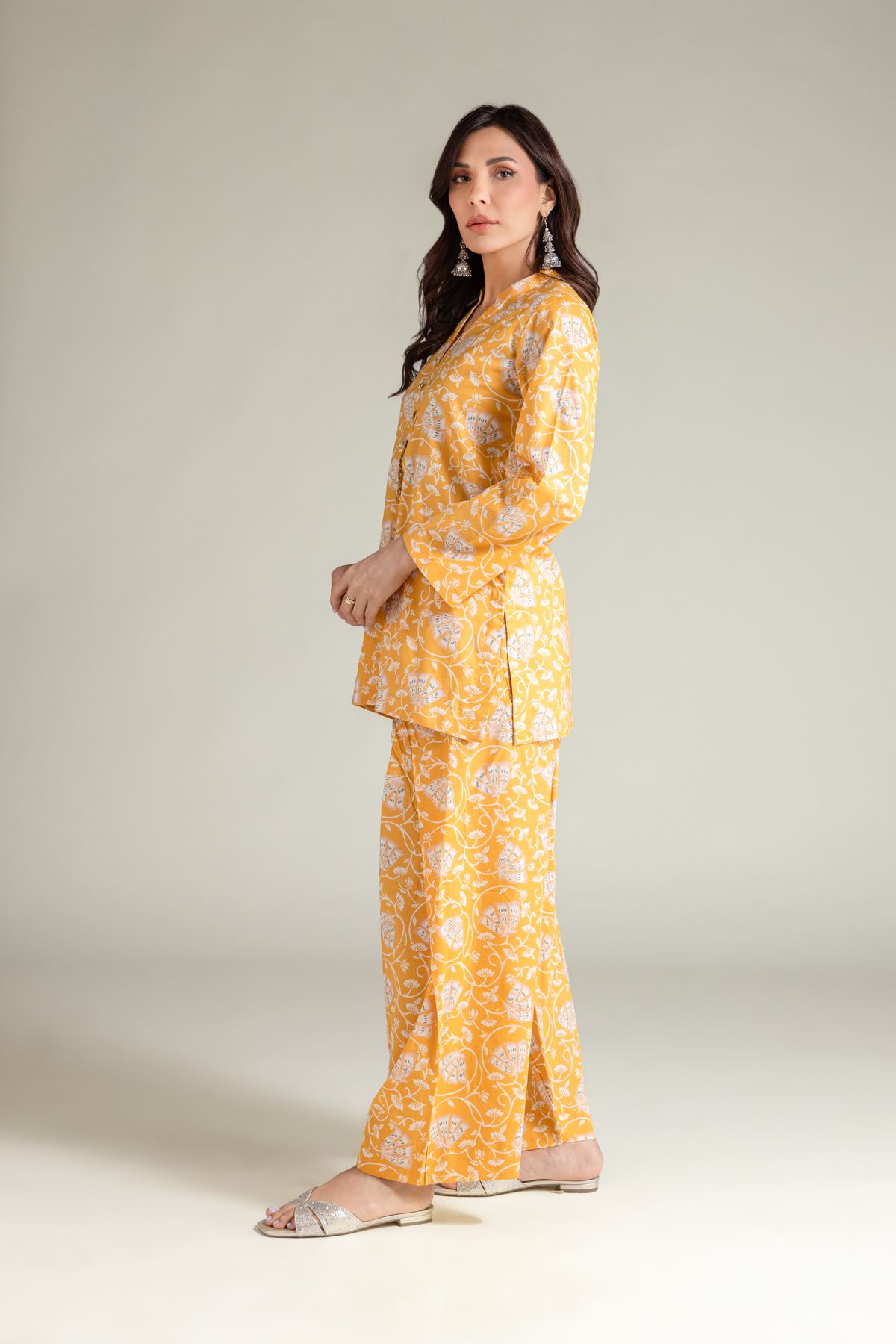 Embroidered Cambric Yellow Floral Shalwar - 1-26-139-A-F-VG