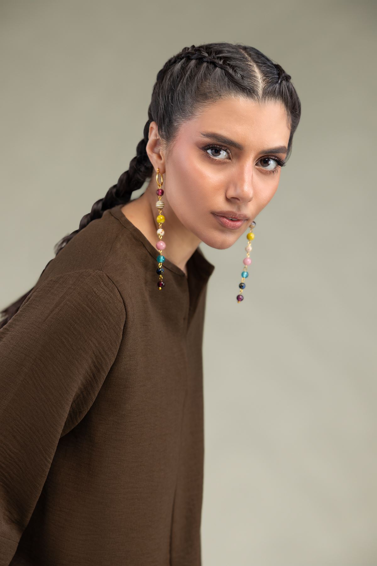 Dyed Crepe Georgette Solid V-Neck Tunic - 1-26-229-B-F1-VG