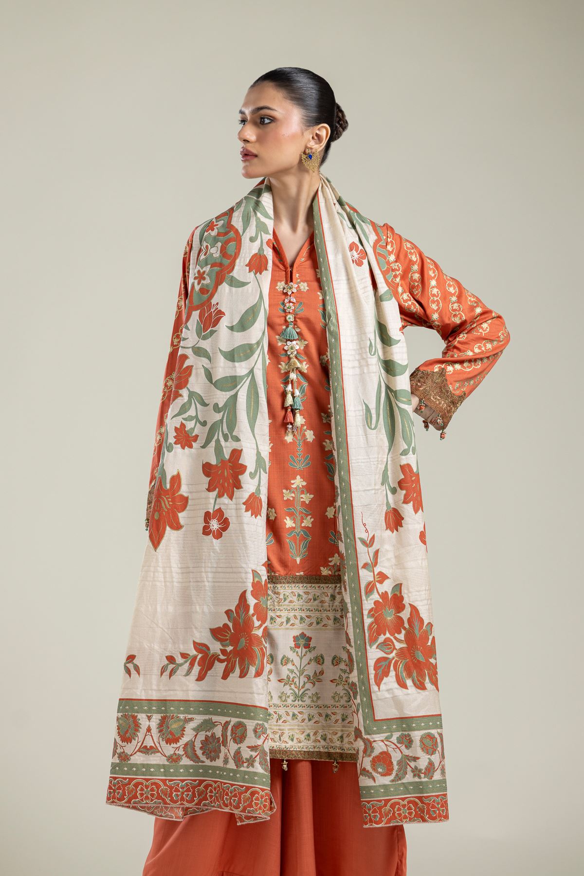 Raw Silk 3-Piece Co-ord Set - 2-26-215-A-G-VG
