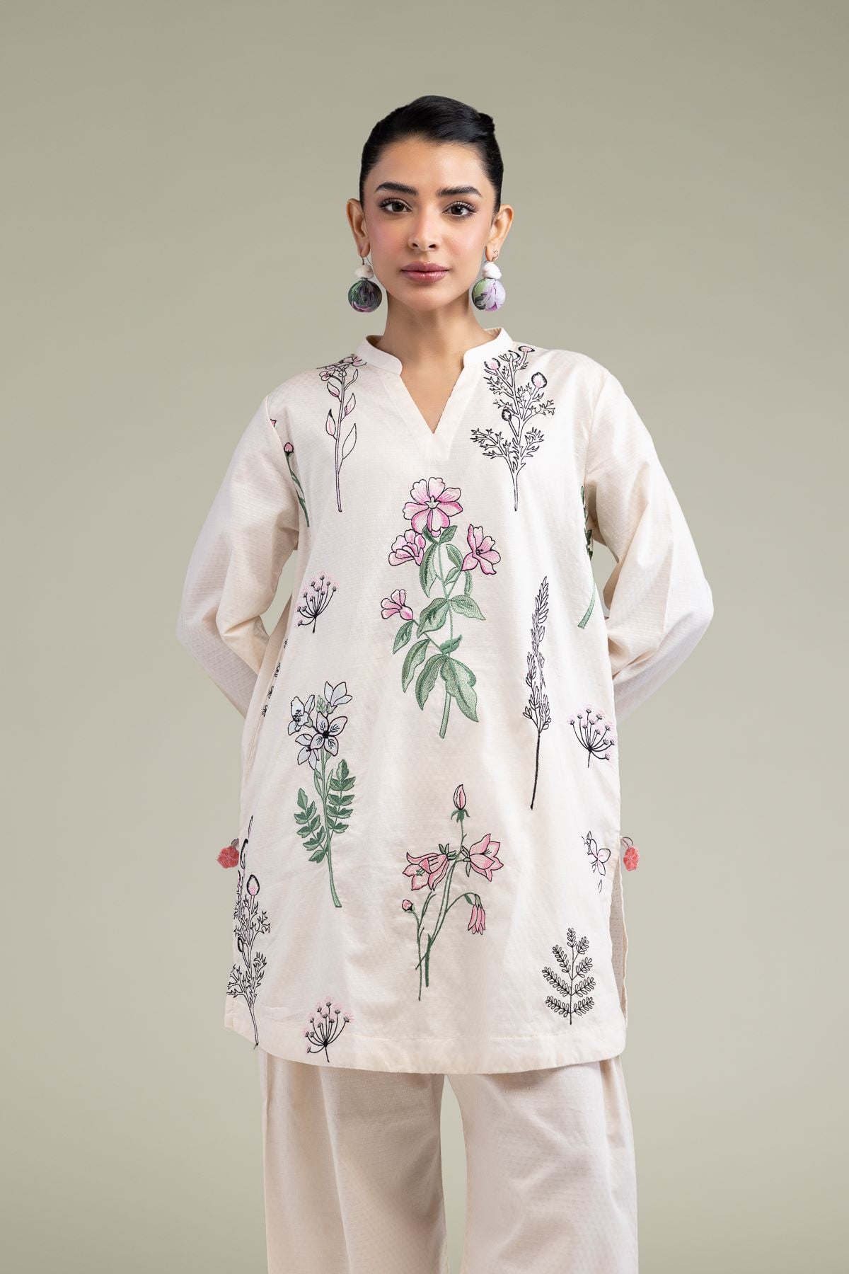 Embroidered Cotton Dobby Floral Cotton Kurta - T-A11-26-101FH1-VG