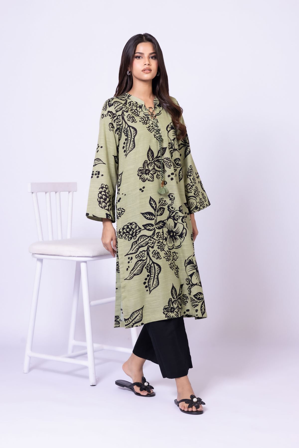 Printed Khaddar Kurta - 25-08-8E1-05TB-VG