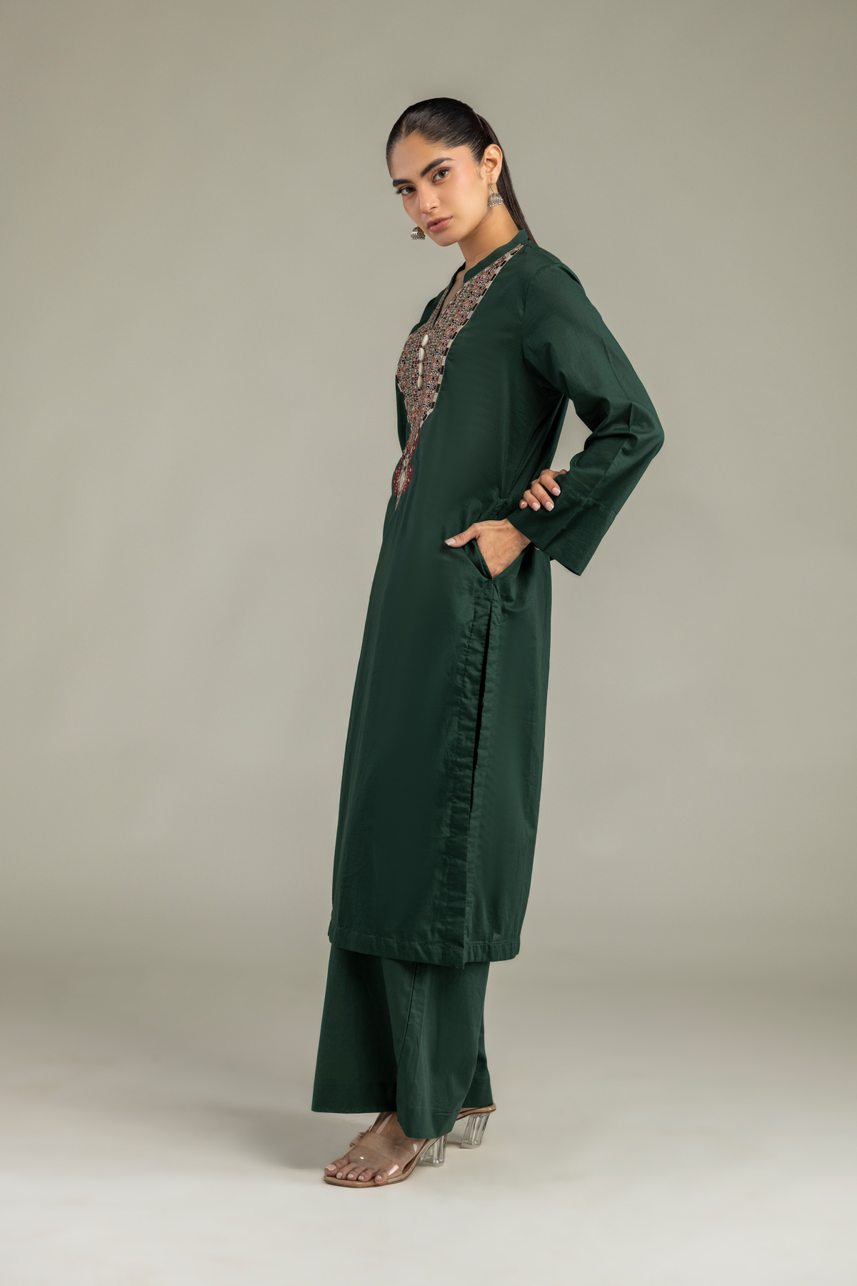 Embroidered Cambric Green Cambric Kurta - 1-26-102-A-F-VG