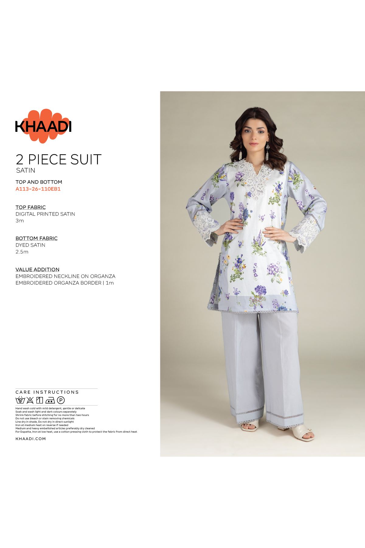 Embroidered Satin Fabrics 2 Piece | Top and Bottom - 1-26-102-A-F-VG