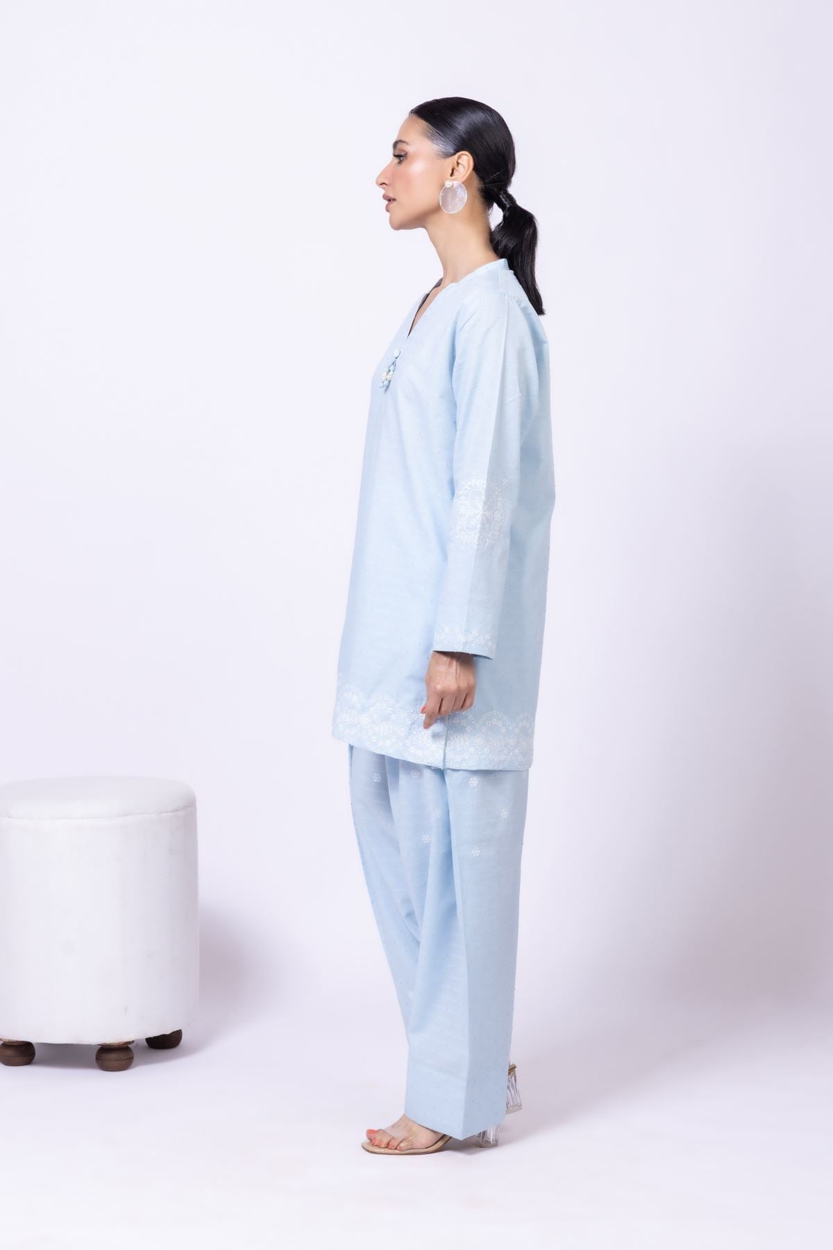 Embroidered Cross Slub Broshia Shalwar - 25-W02iB-09TA-VG