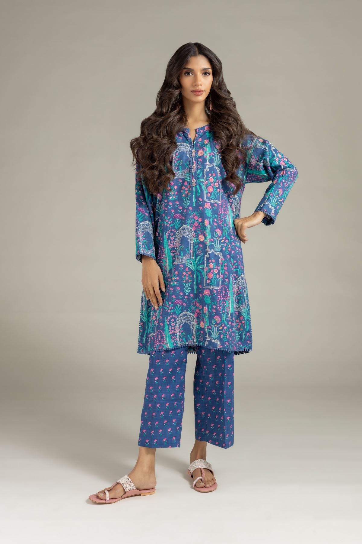 Printed Heavy Textured Cotton Pants - 25-04EX11-04TA-VG