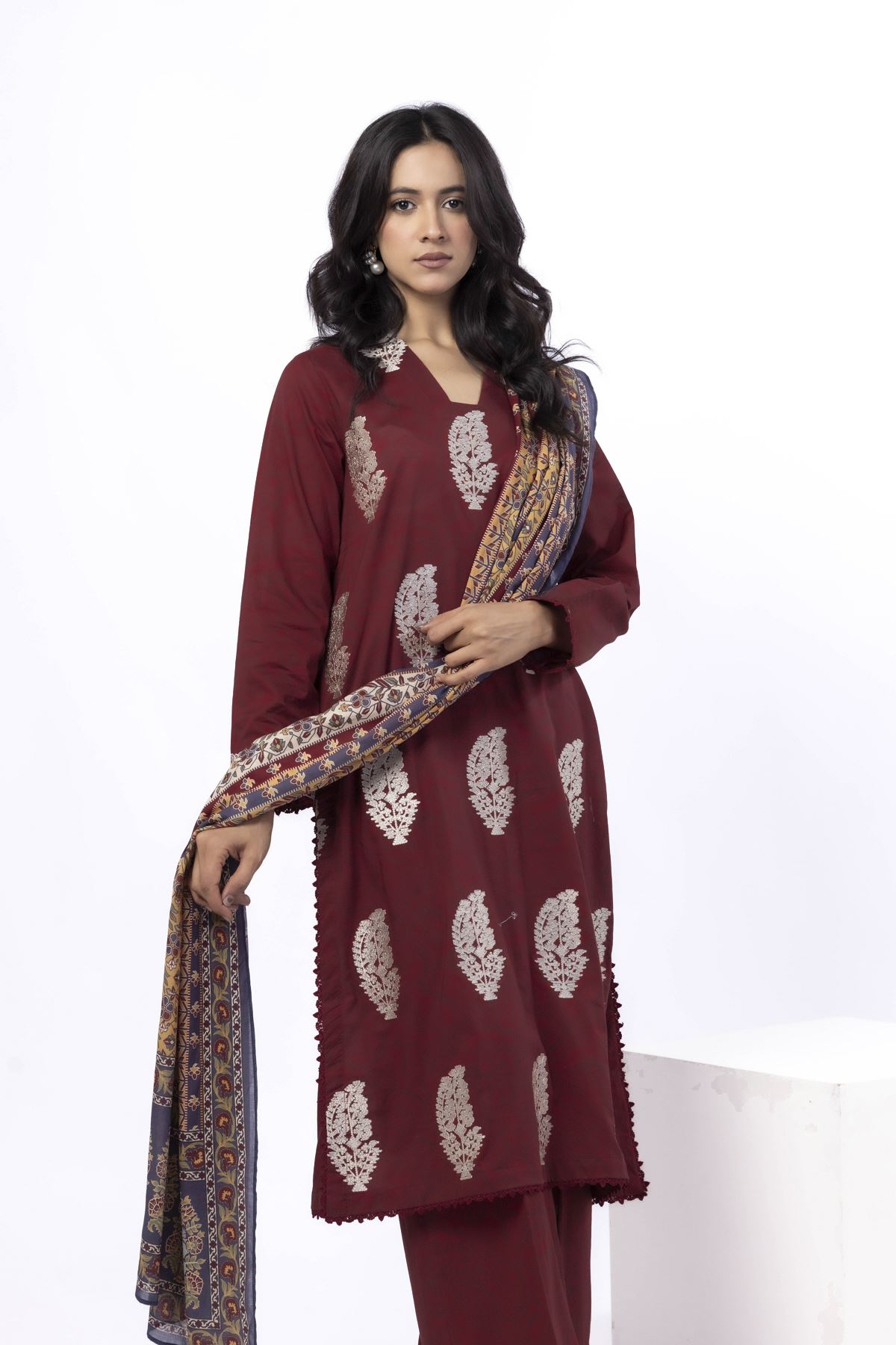 Embroidered Cotton Tailored 3 Piece - 1-26-103-A-A-VG