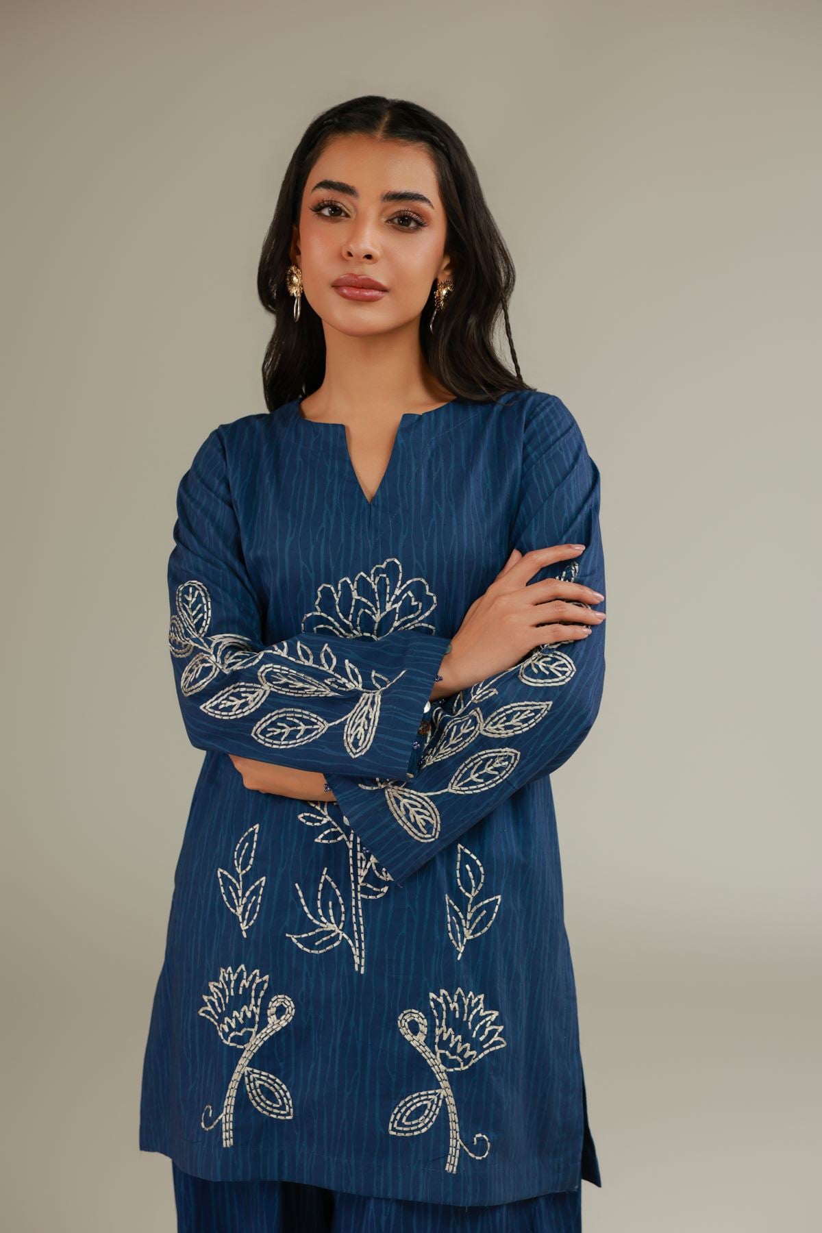 Embroidered Cotton Dobby Blue Cotton Kurta - 1-26-128-A-A-VG