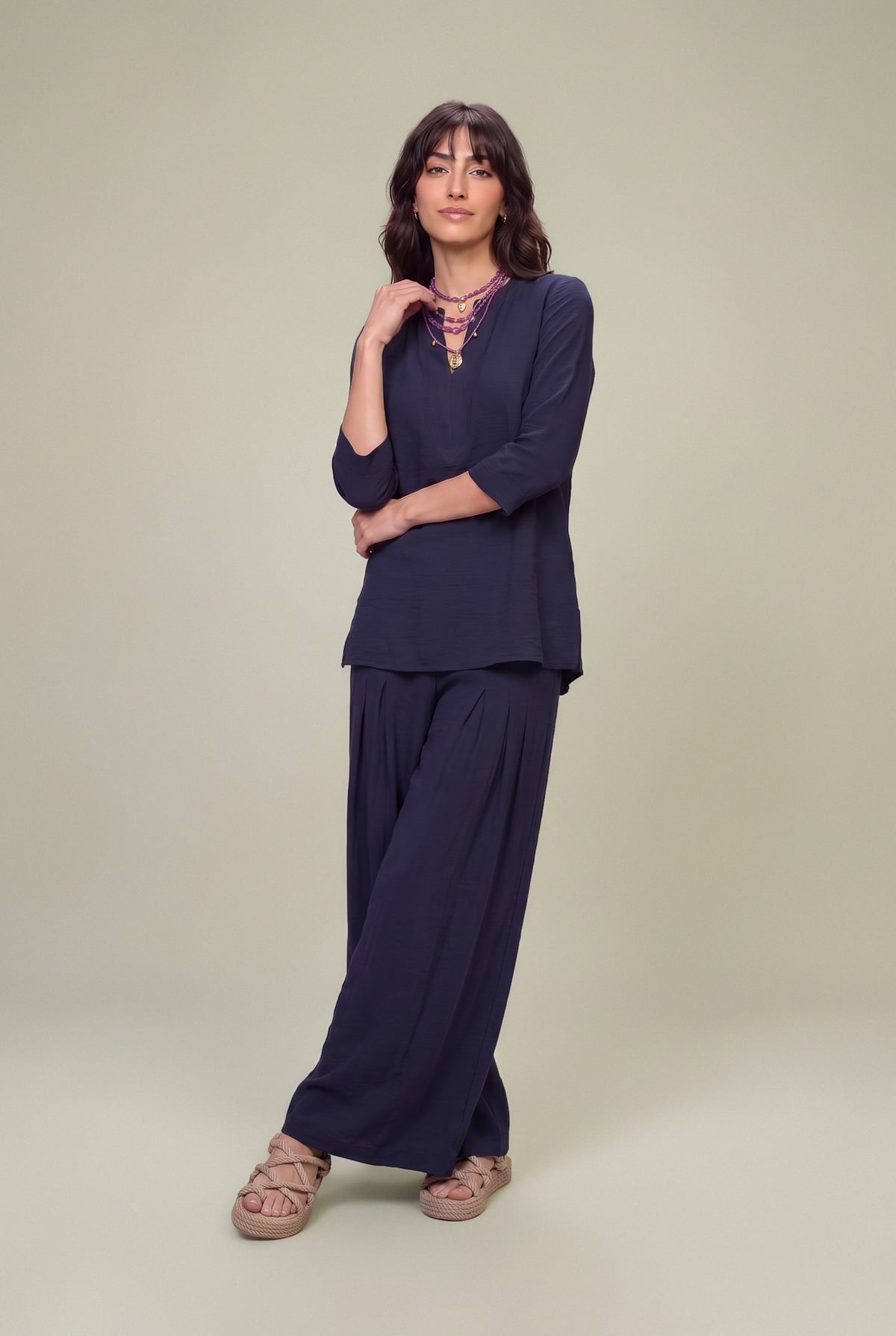 Dyed Textured Georgette Textured Georgette Trousers - 14-26-302-B-B1-VG