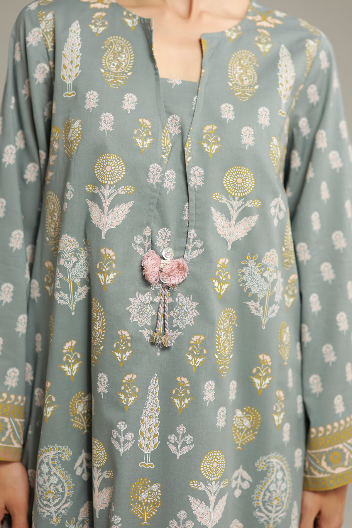 Printed Cambric Mint Cambric Kurta - 26-02-1E13-02TA-VG