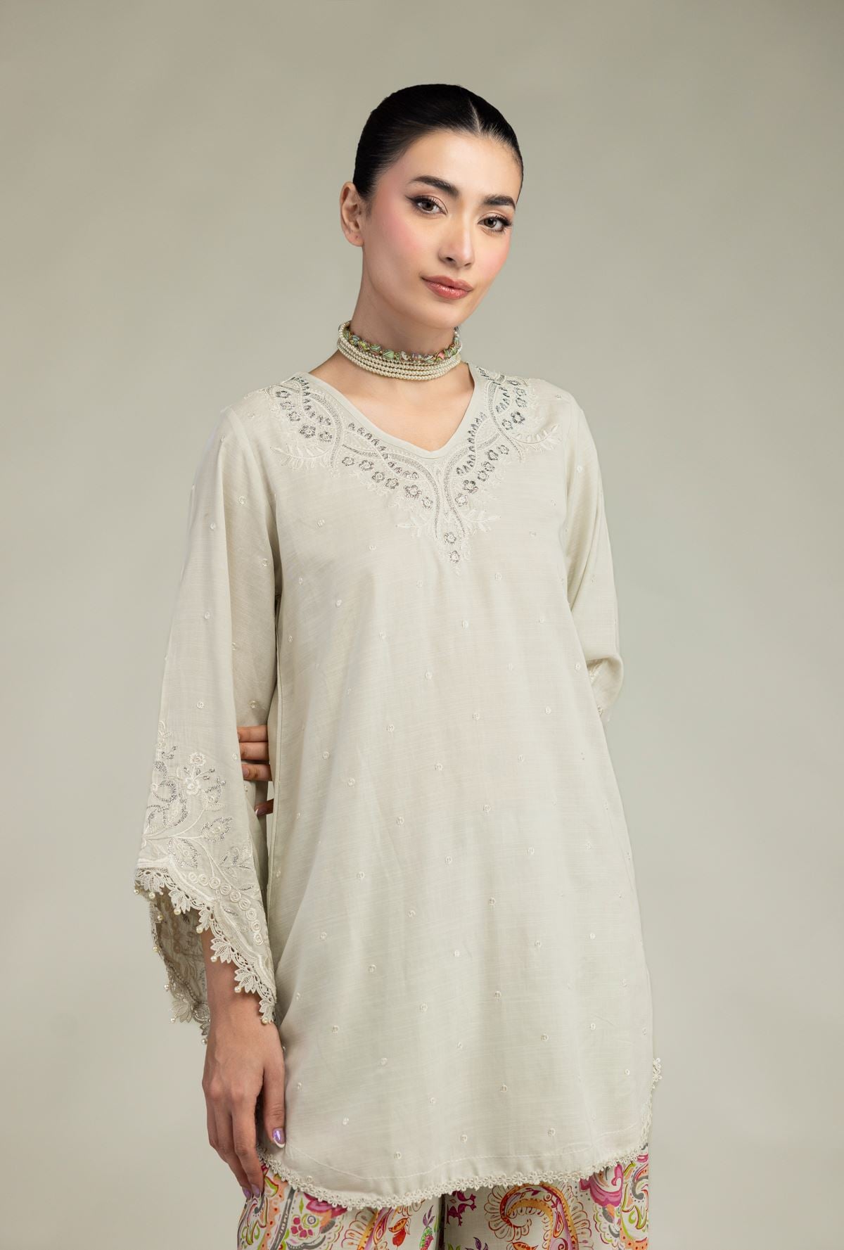 Embroidered Raw Silk Short Silk Kurta - 2-26-207-A-C1-VG