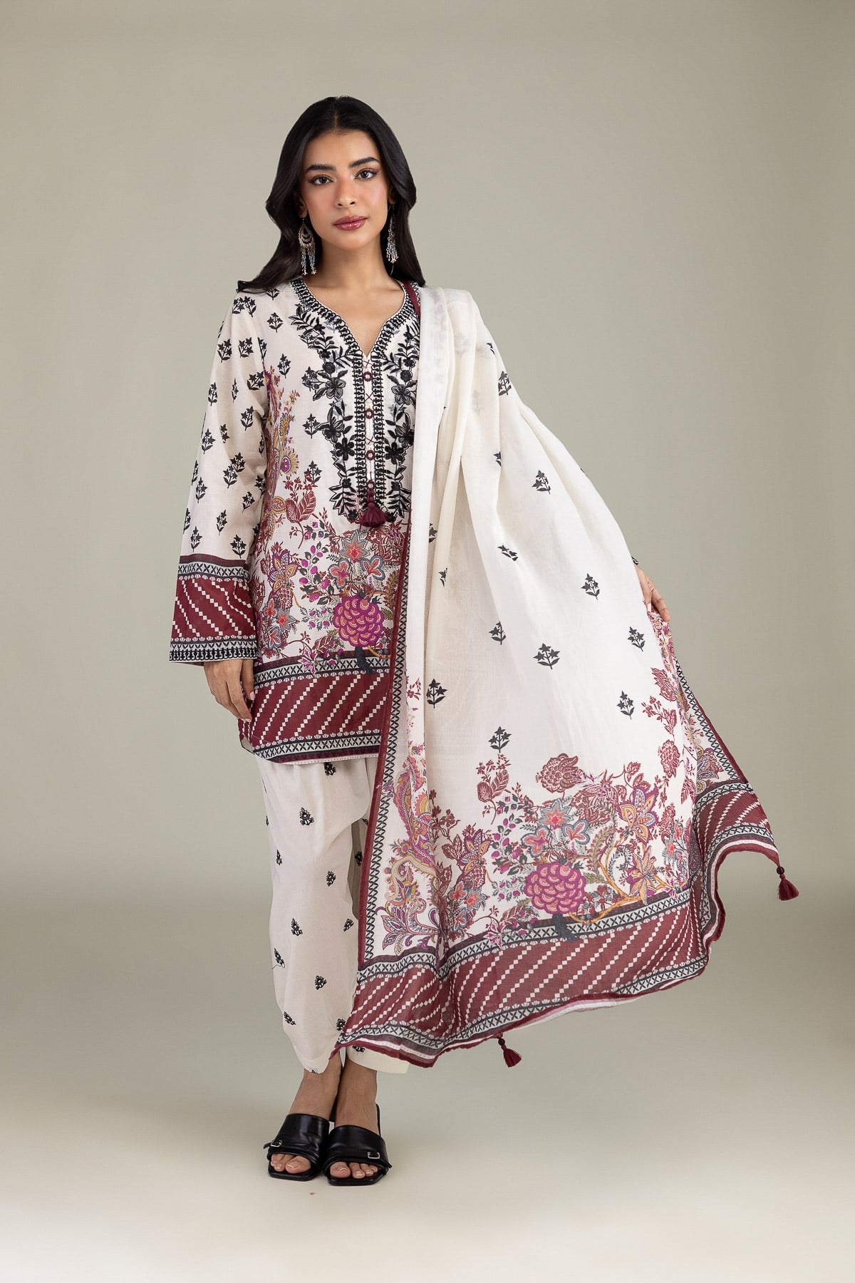 Embroidered Textured Lawn Fabrics 3 Piece - T-A33-26-207FD1-VG