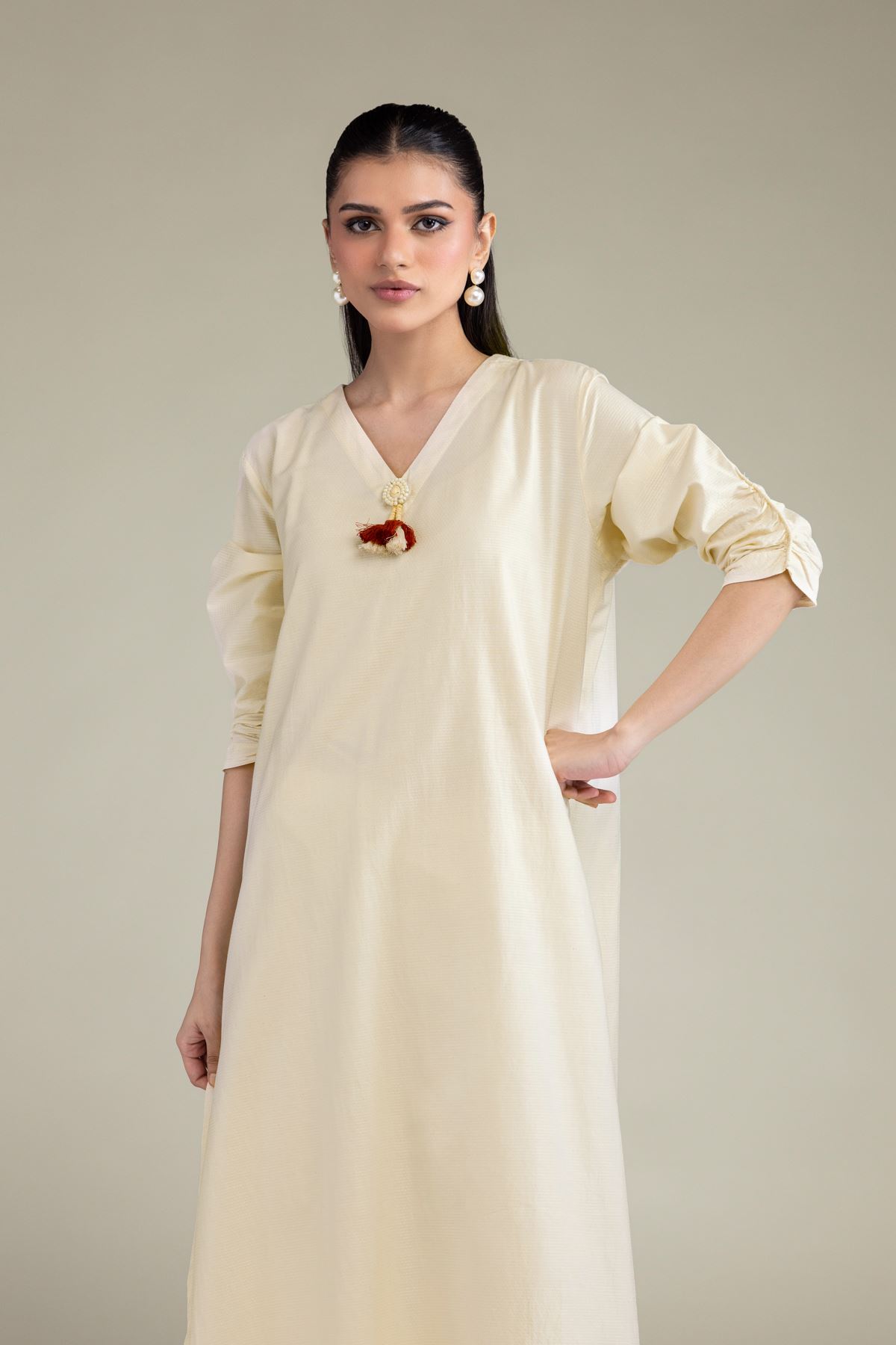 Dyed Textured Cotton Viscose Long Cotton Kurta - 1-26-210-A-C1-VG