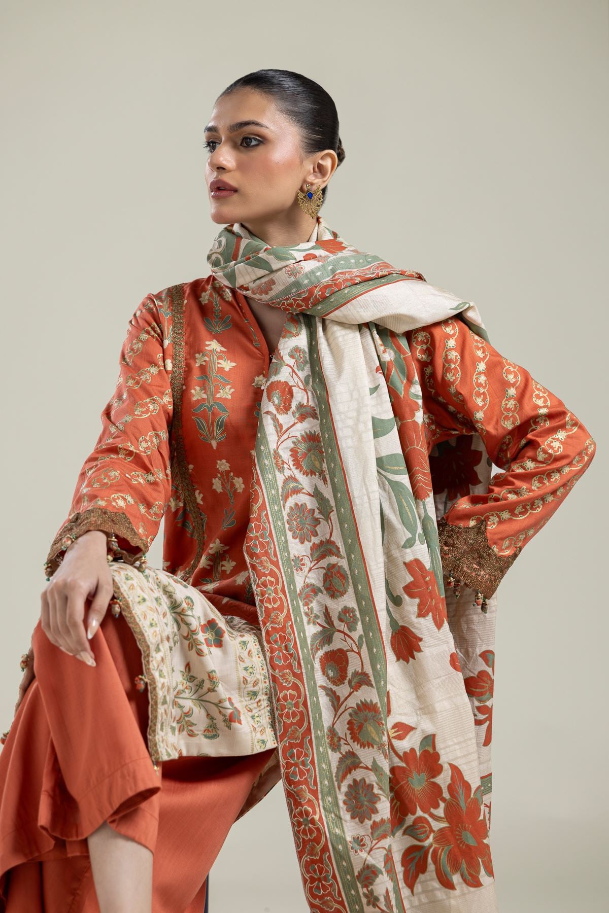 Raw Silk 3-Piece Co-ord Set - 2-26-215-A-G-VG