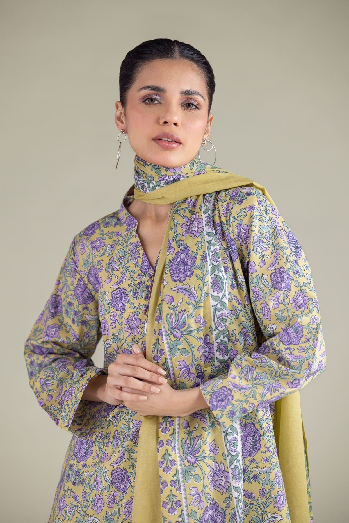 Printed Lawn Floral Spring Dupatta - 1-26-119-A-B-VG