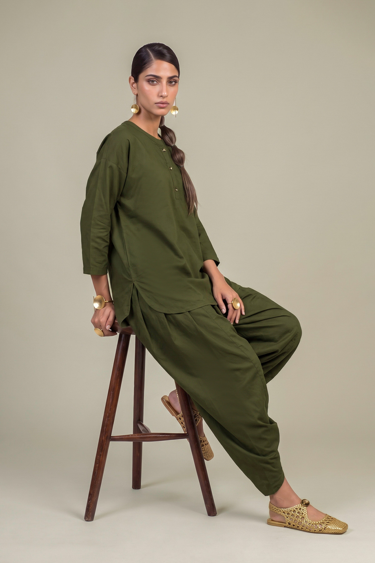 Dyed Cotton Dobby 2-Piece Tailored Set - 2-26-308-A-G1-VG