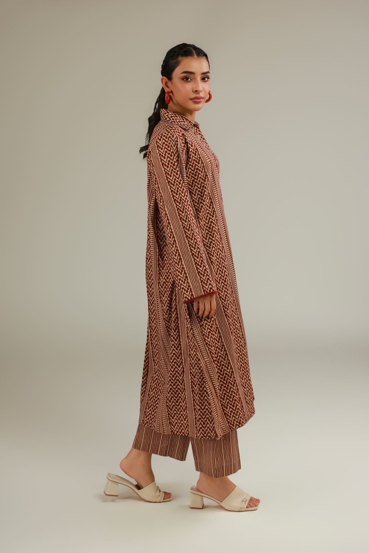 Printed Textured Cotton Brown Cotton Pants - 26-01-1E14-06TA-VG