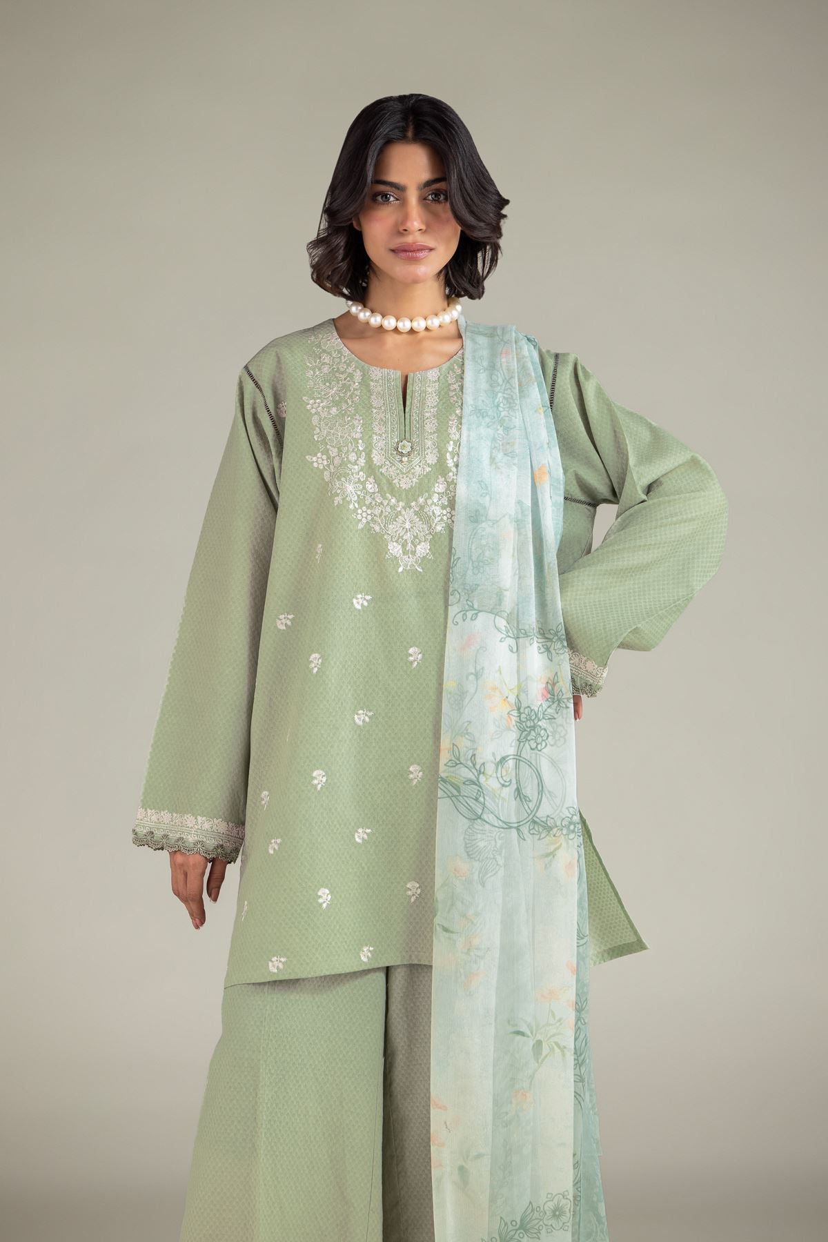 Embroidered Cotton Dobby Floral Tailored 3-Piece - 1-26-221-A-G1-VG