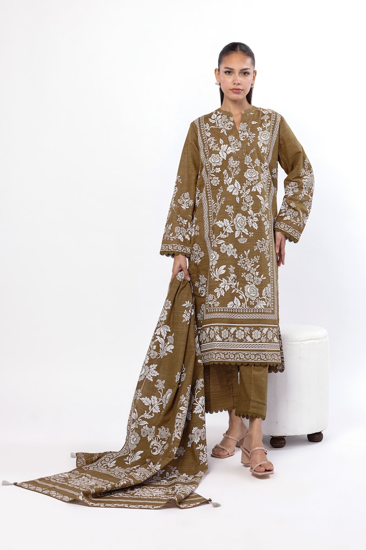 Printed Slub Cotton Tailored 3 Piece - CV08BST-VG