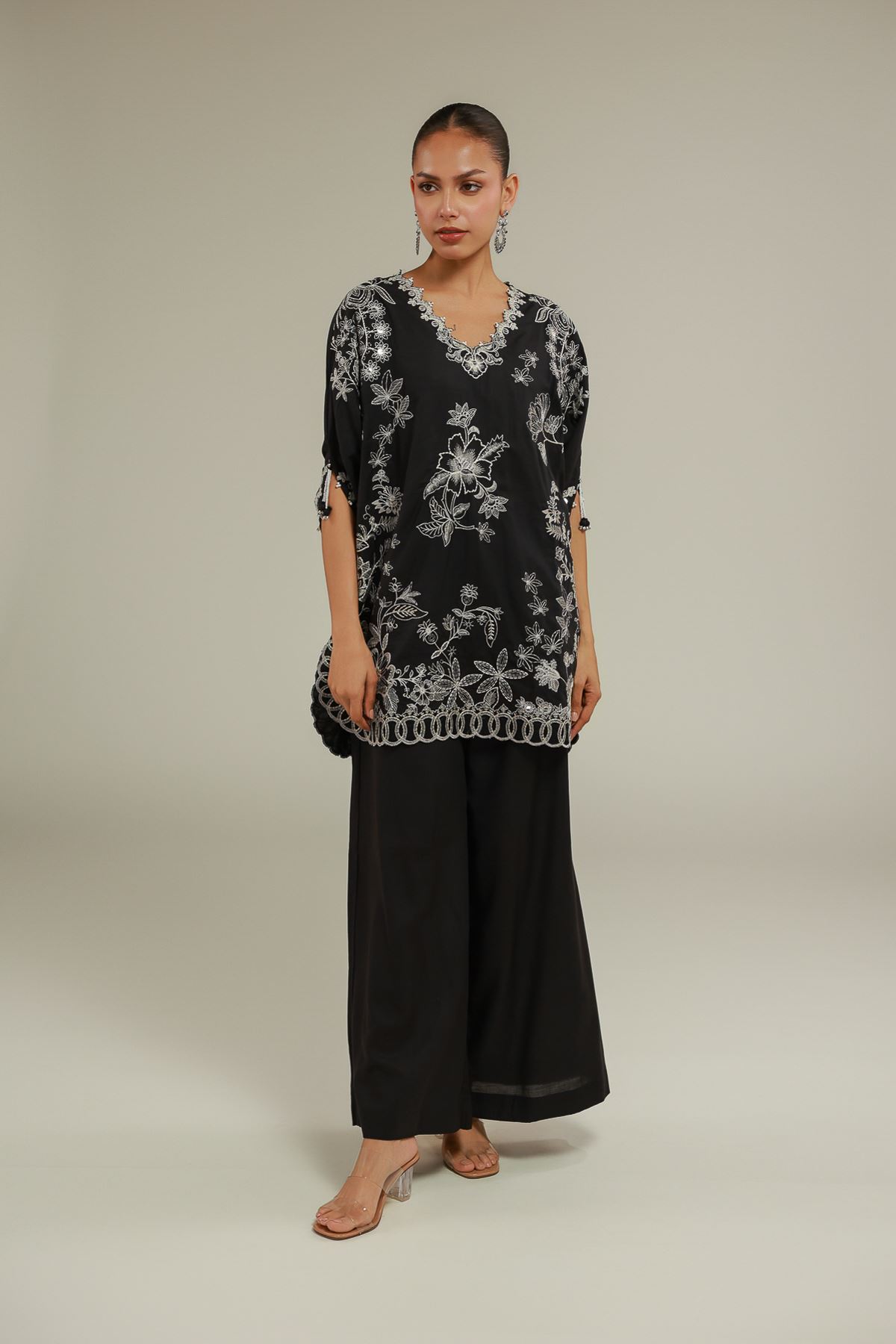 Embroidered Raw Silk Floral Pearled Kurta - 2-26-101-A-G-VG