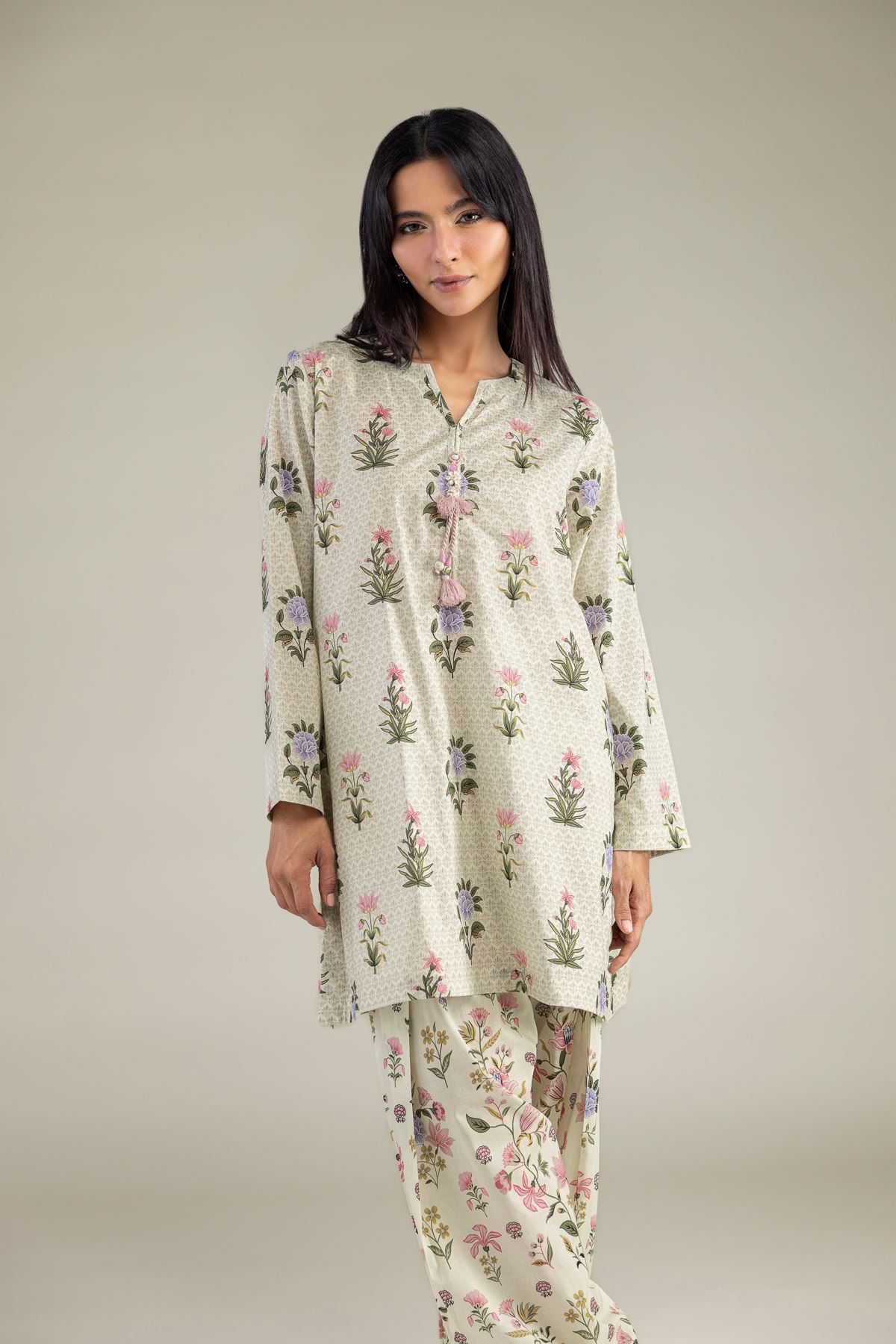Printed Cambric Floral Cambric Kurta - 1-26-102-A-F-VG