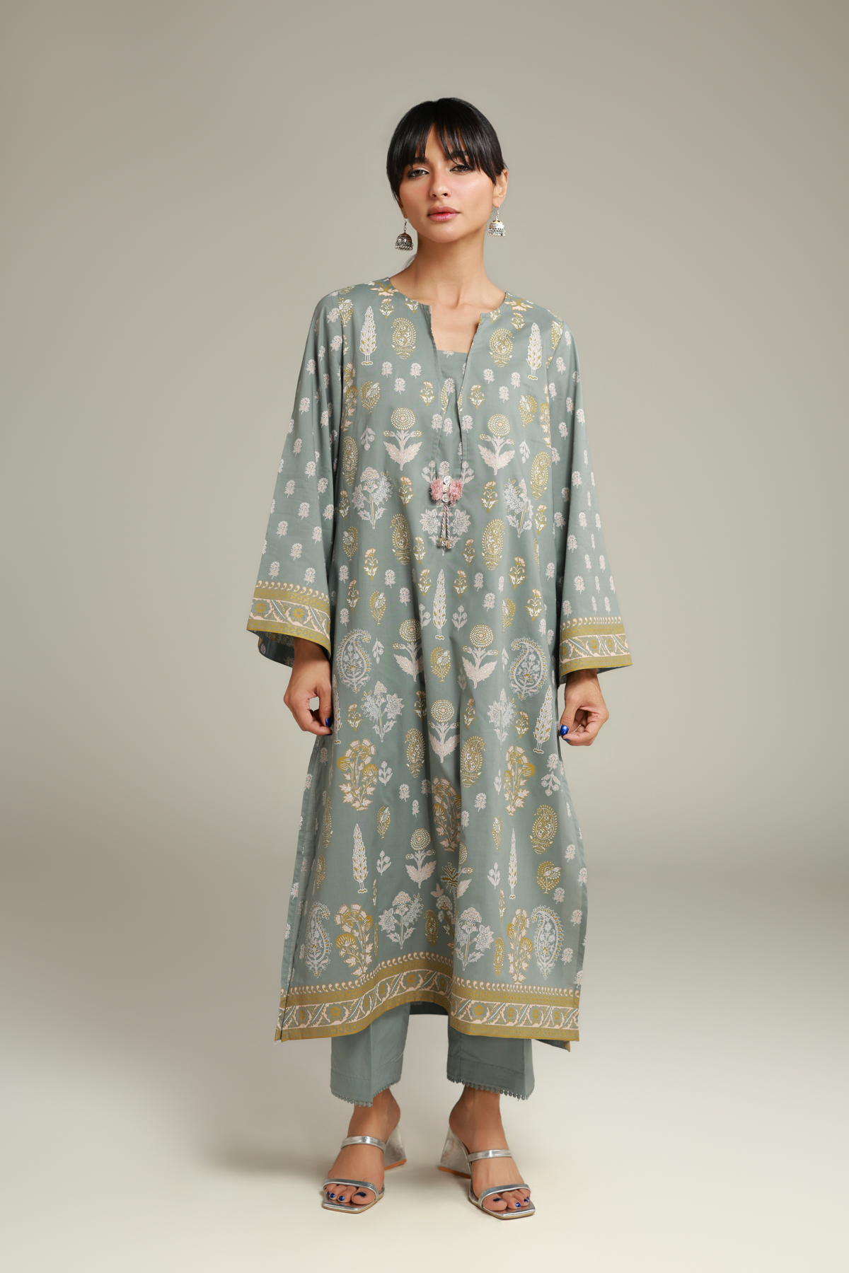 Printed Cambric Mint Cambric Kurta - 26-02-1E13-02TA-VG