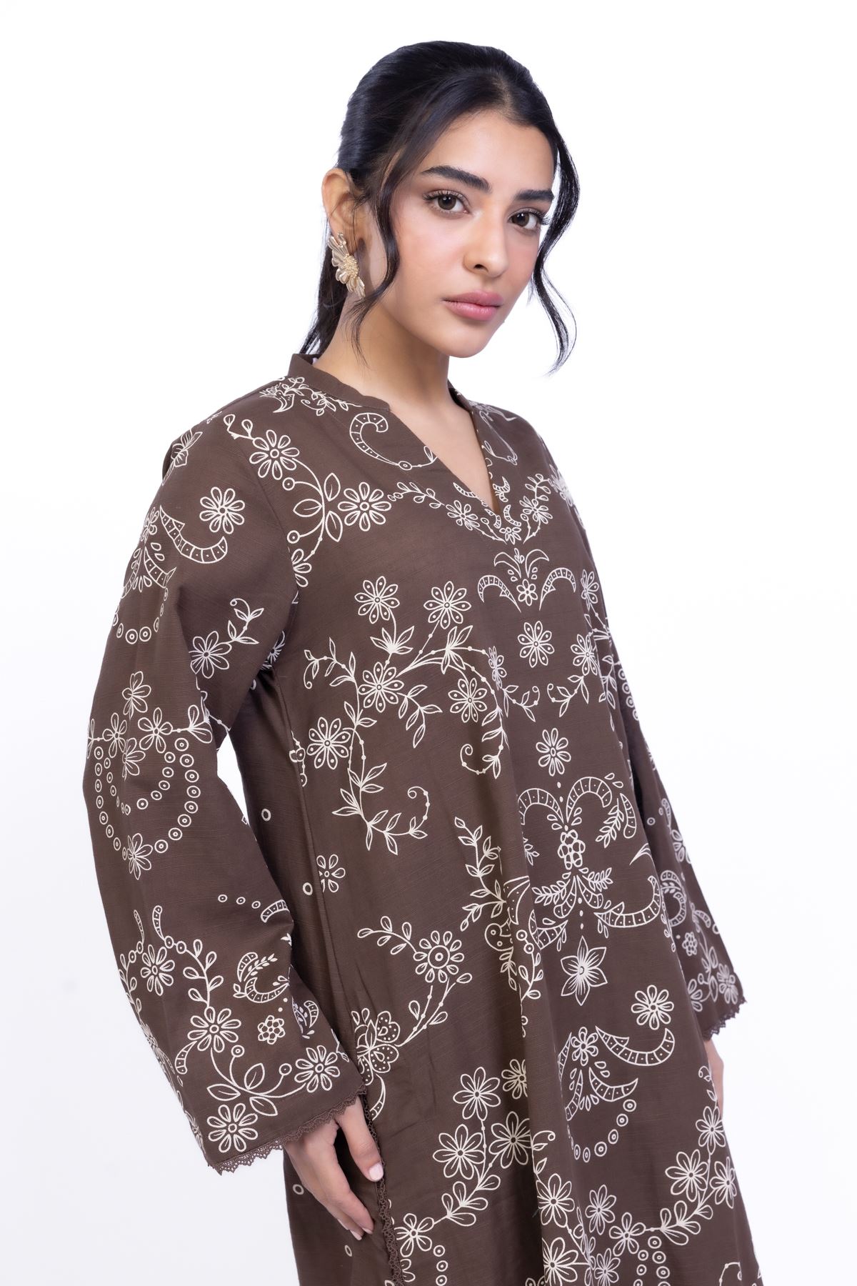 Printed Khaddar Kurta - 25-10-12E9-02TA-VG